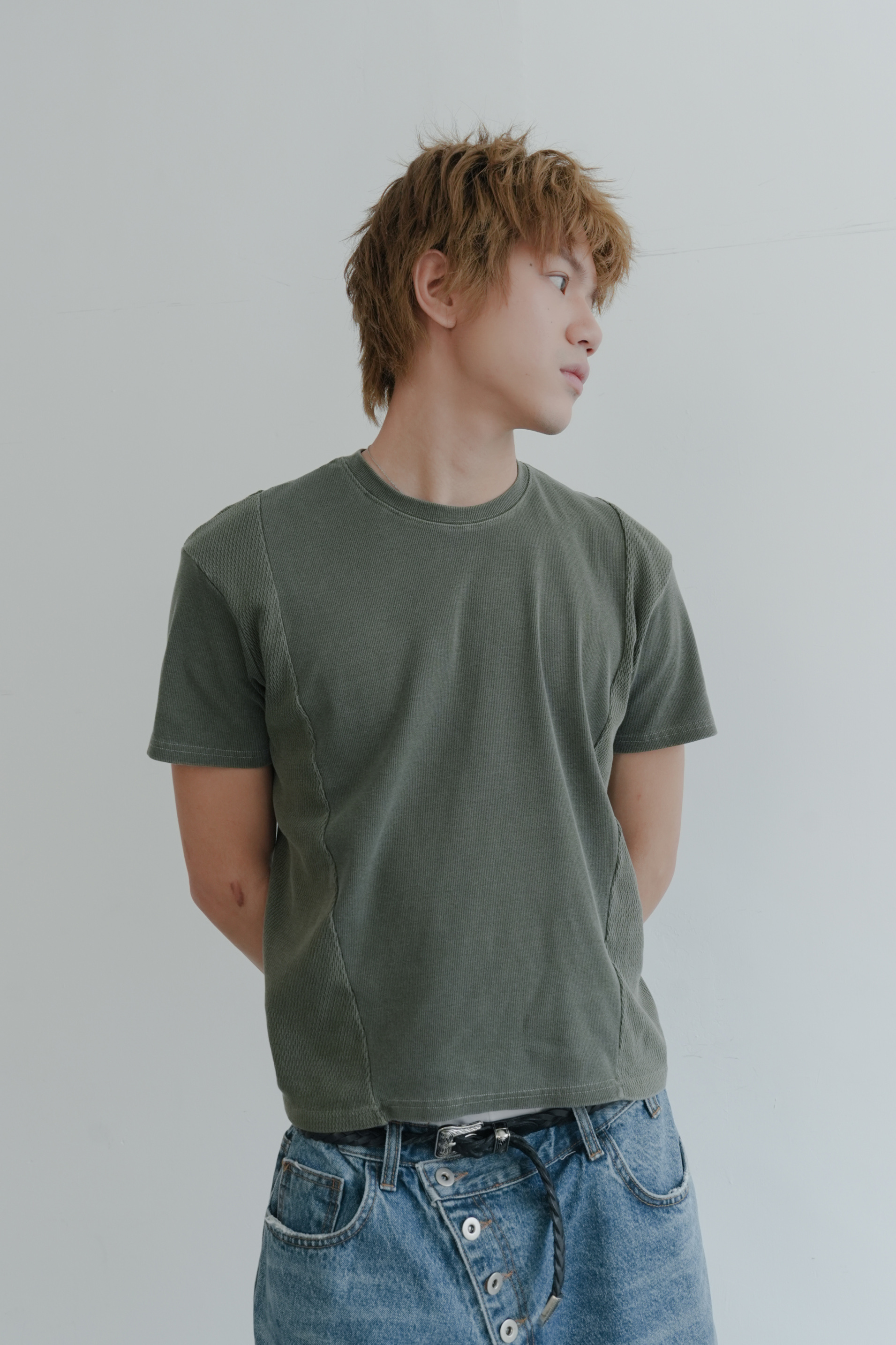 line pigment ribbed crop short sleeve #上衣