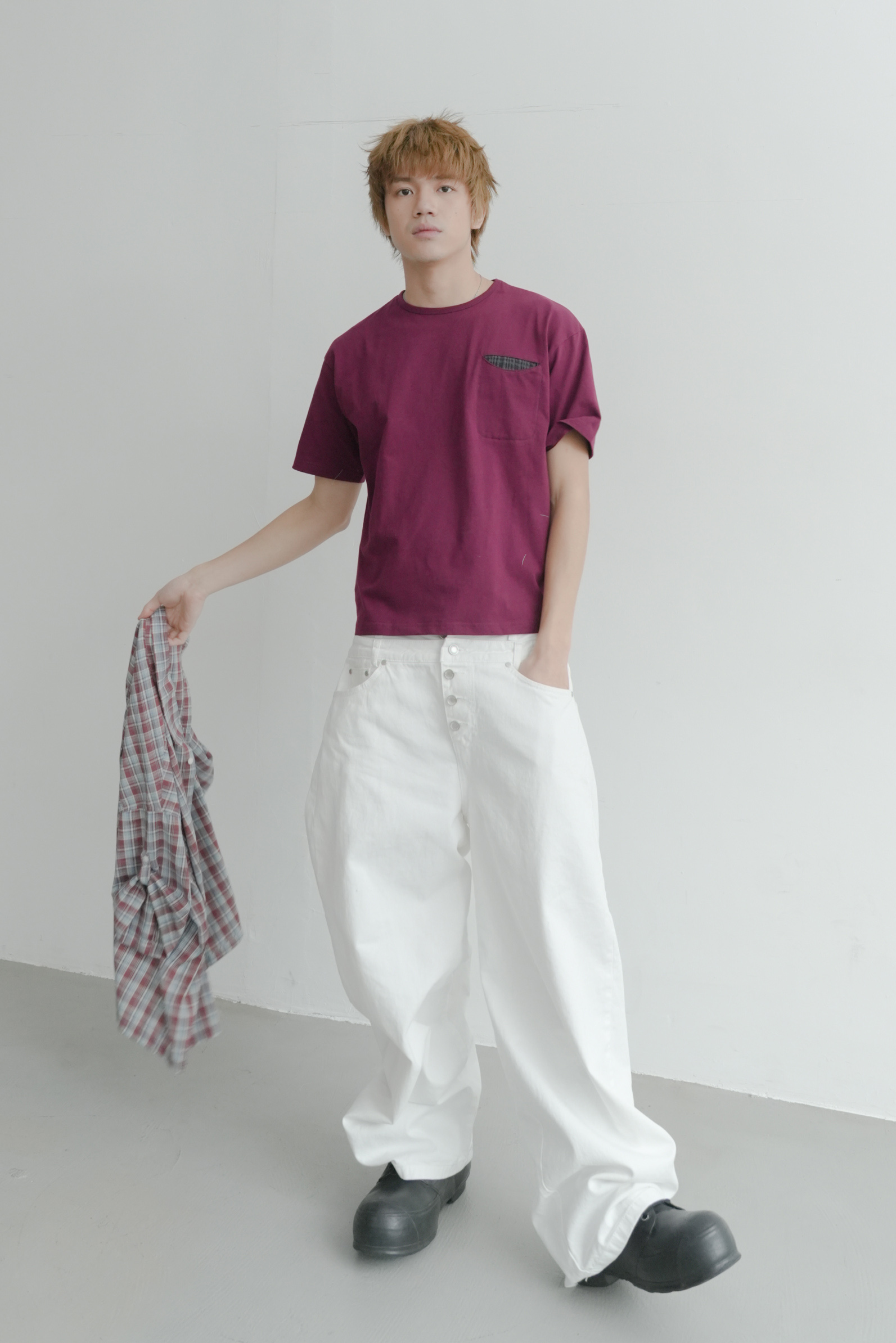 pocket check crop tee #上衣