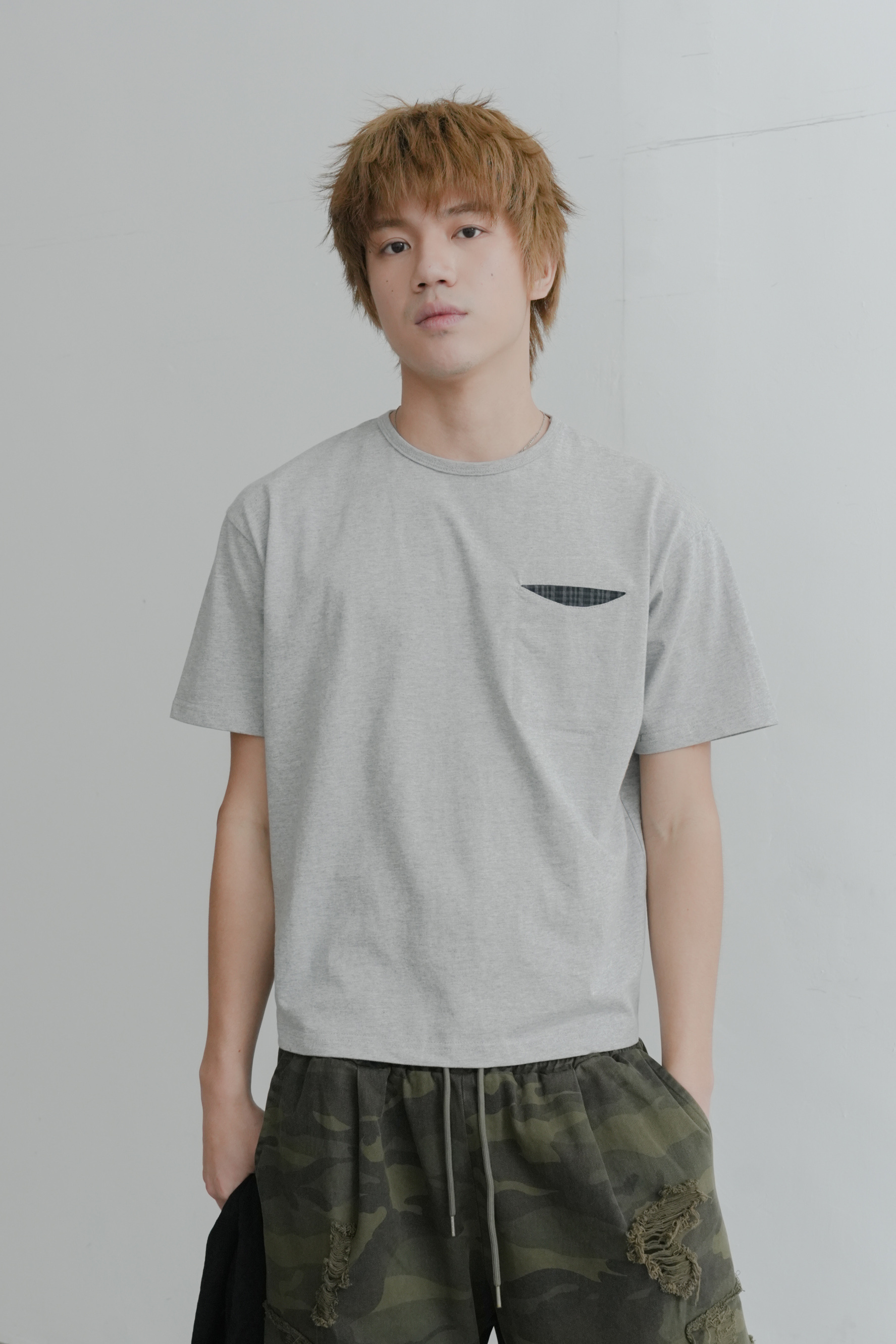 pocket check crop tee #上衣