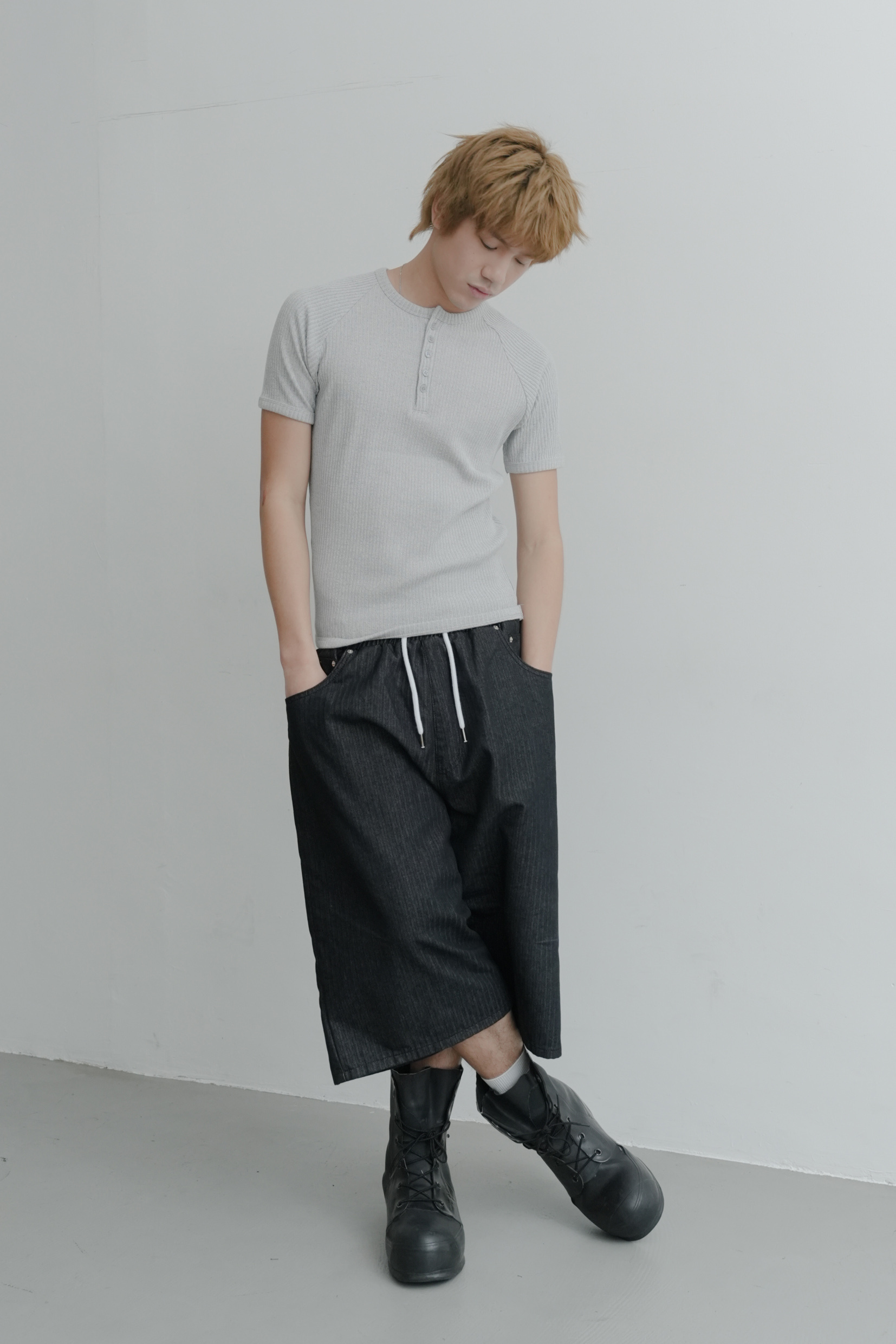 ribbed henley neck short sleeves #上衣