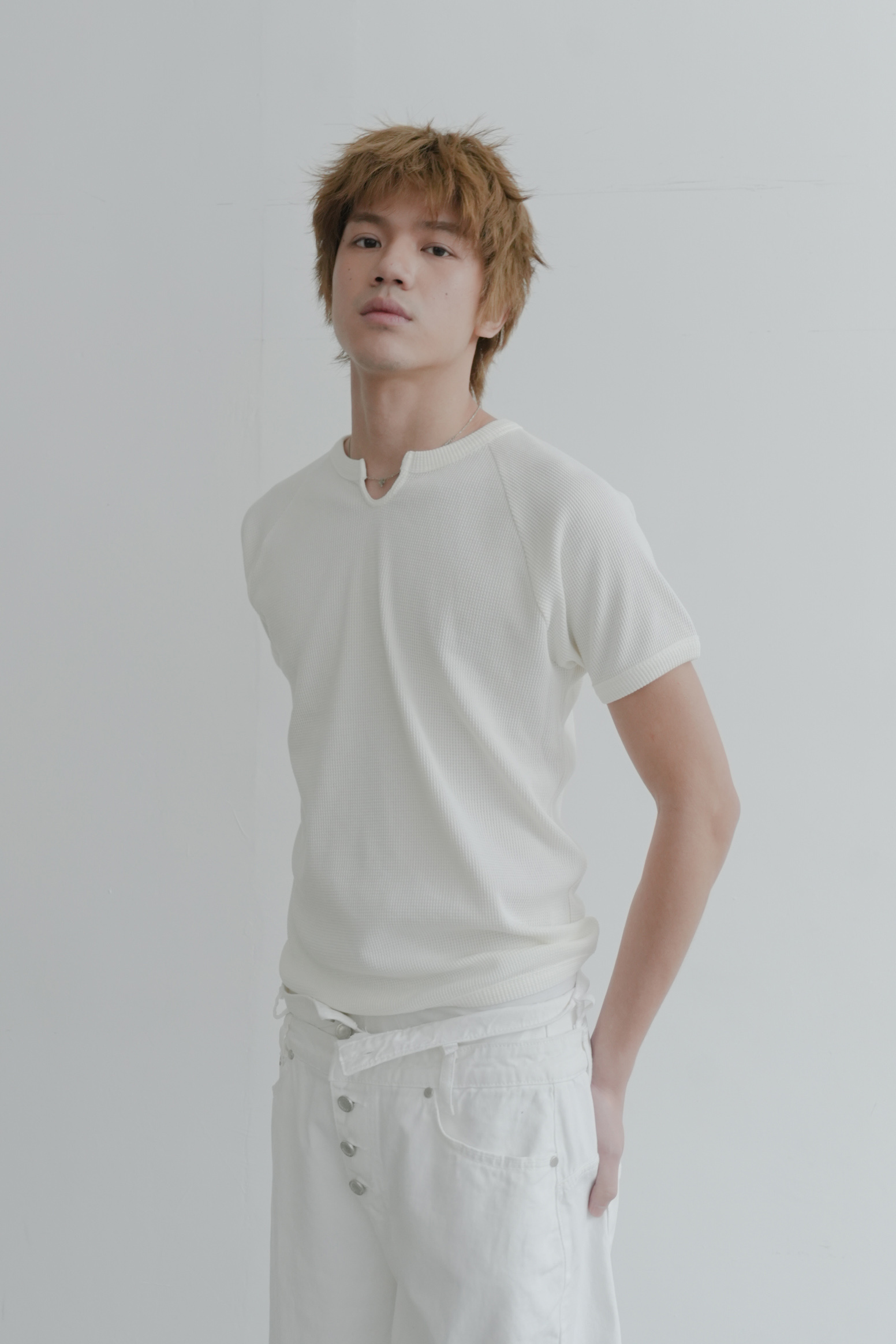 slit waffle slim short sleeve tee #上衣