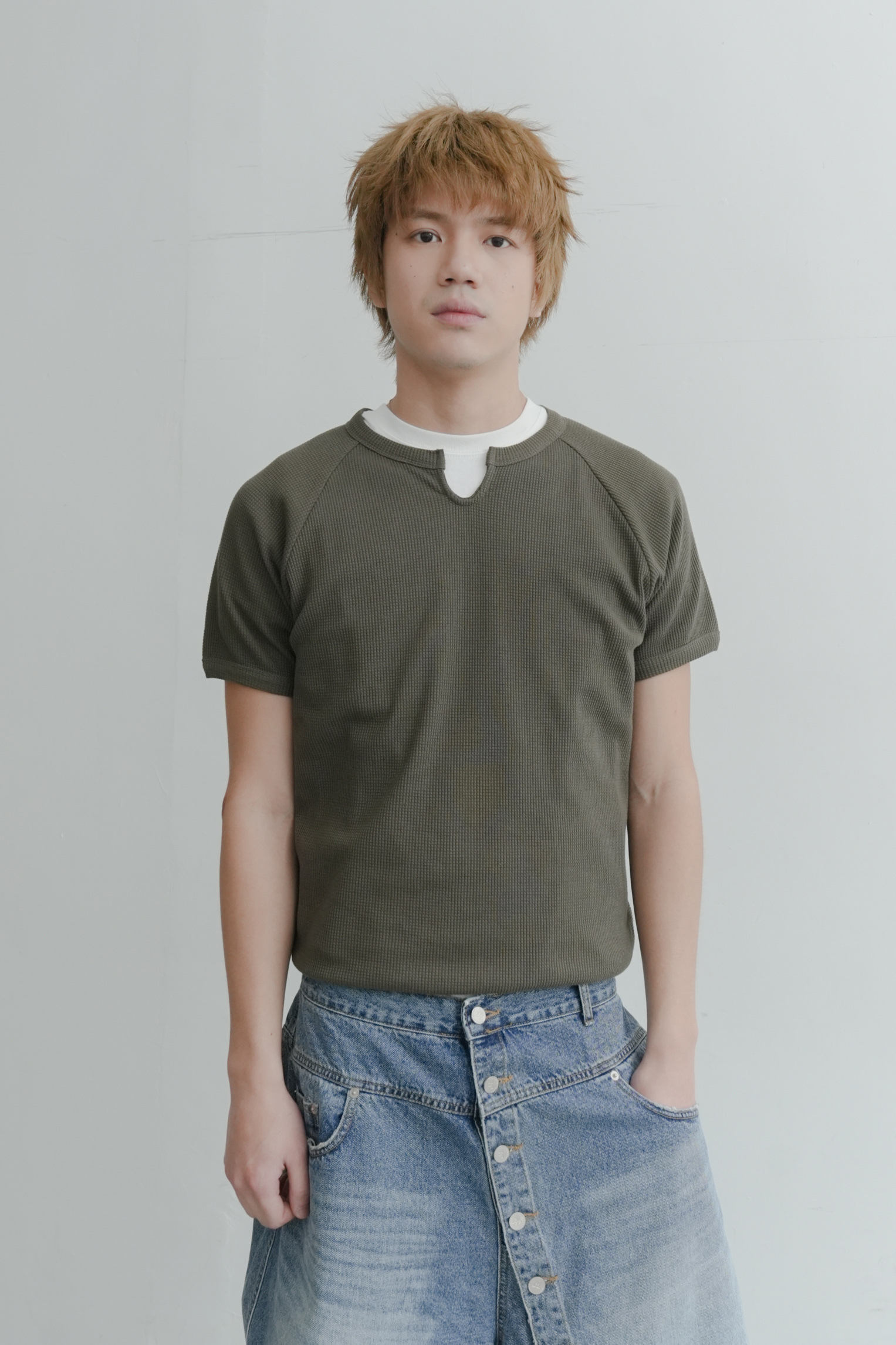 slit waffle slim short sleeve tee #上衣