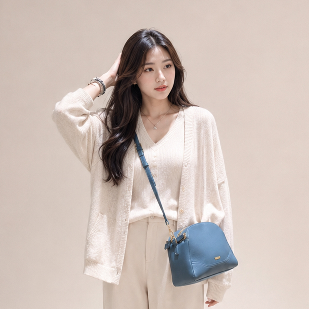 ANNA DOLLY 側肩斜背貝殼包 藍色