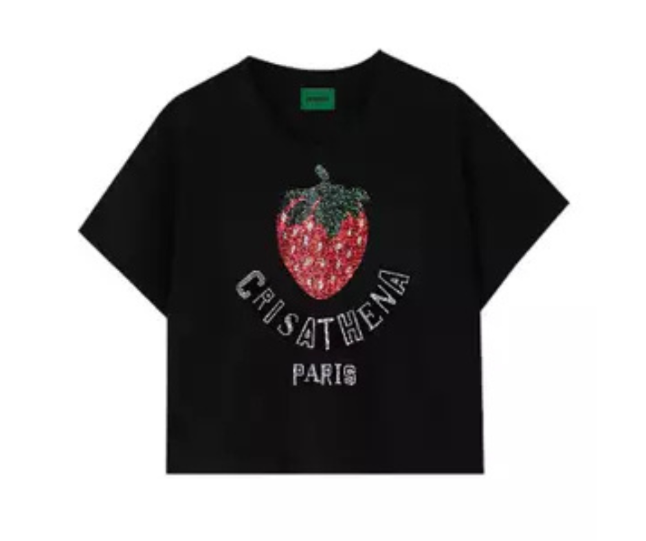 ACC-CCG0507-078 Glam Strawberry T-shirt in Black(CT-CH2610-BLK_RED) (A78S-L)