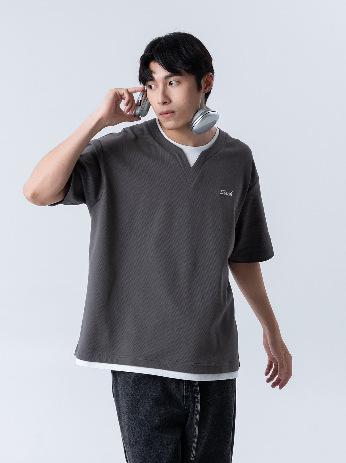 【期間限定】高質感斜紋紋理假兩件上衣