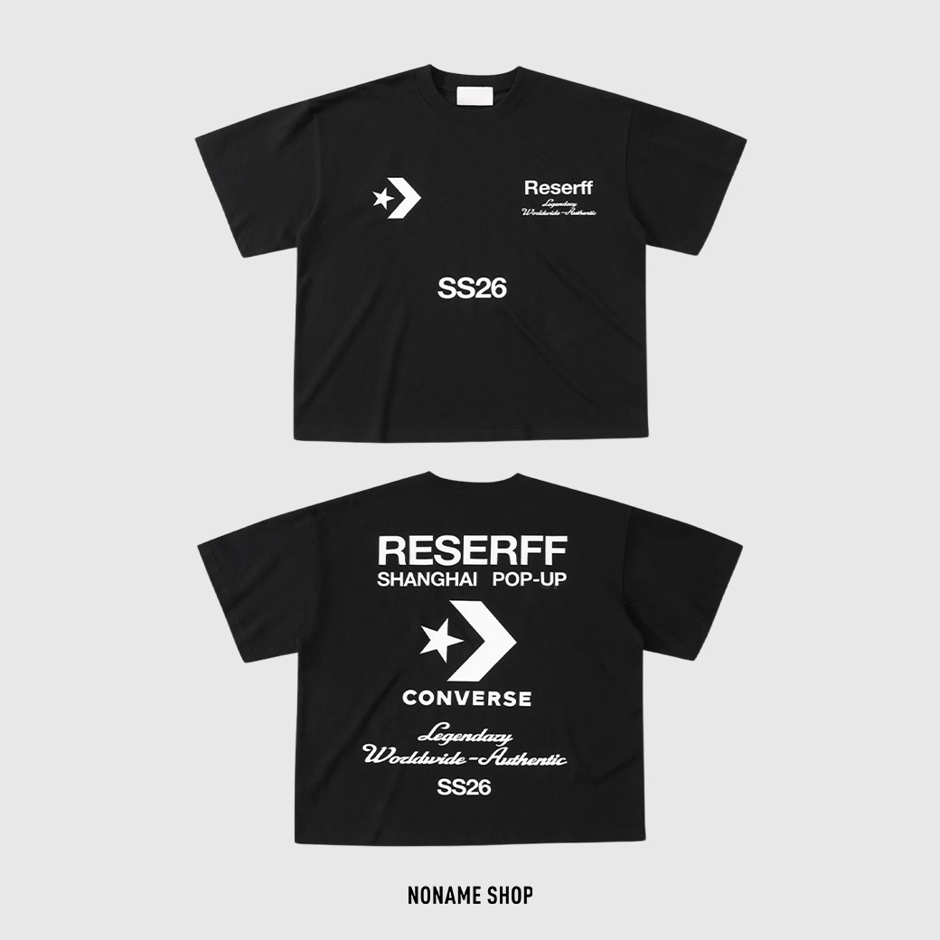 RESERFF X CONVERSE 聯名 SS26 經典字母 LOGO 印花 美式街頭 寬鬆 紀念 短袖 黑色 (男款)