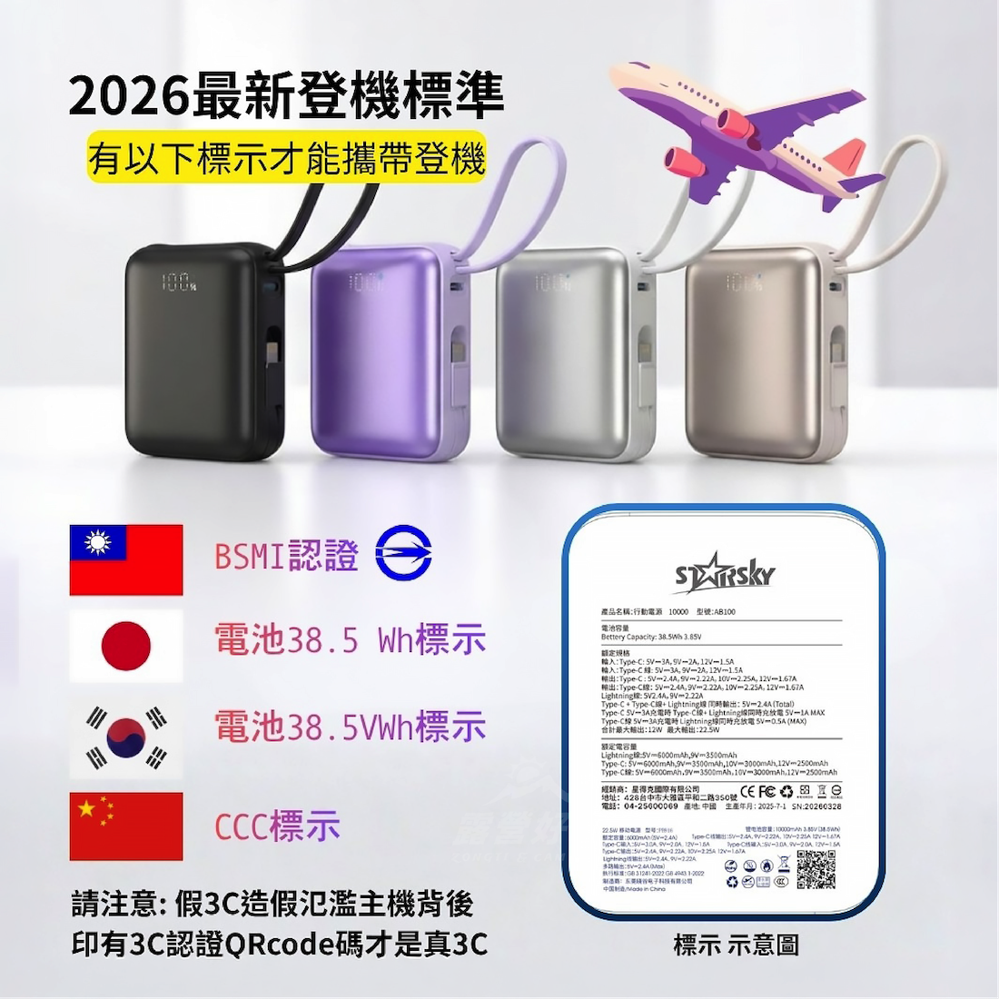 0507直播【STARSKY】掌心美型自帶雙線快充行動電源 AB100｜22.5W 10000mAh BB12