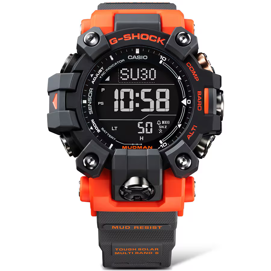 萬年鐘錶 - G-SHOCK  MASTER OF G - LAND MUDMAN 紅色泥人戶外太陽能電波運動電子錶 GW-9500-1A4 錶徑 : 52.7mm