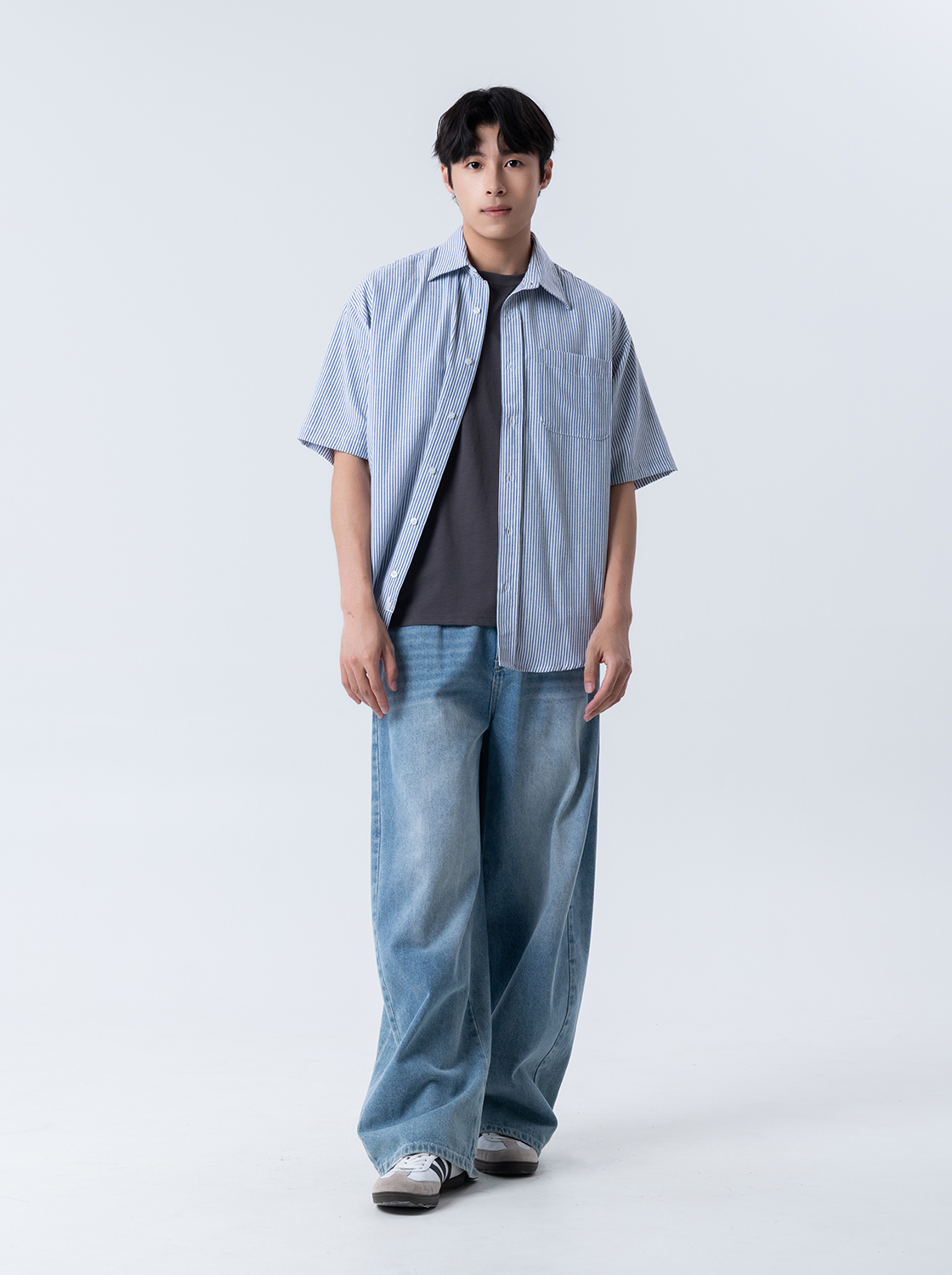 【期間限定】超寬型牛津條紋短袖襯衫