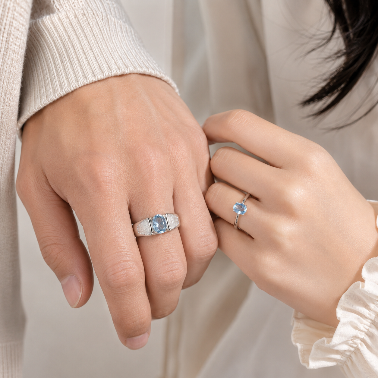 Linéa Duo | Sky Blue Topaz Couple Rings