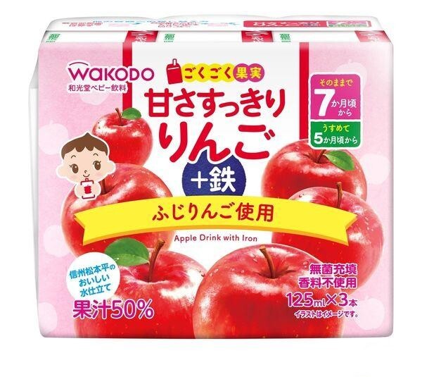 WAKODO Apple Drink with Iron 125ml × 3 (Suitable for 7 month and older)