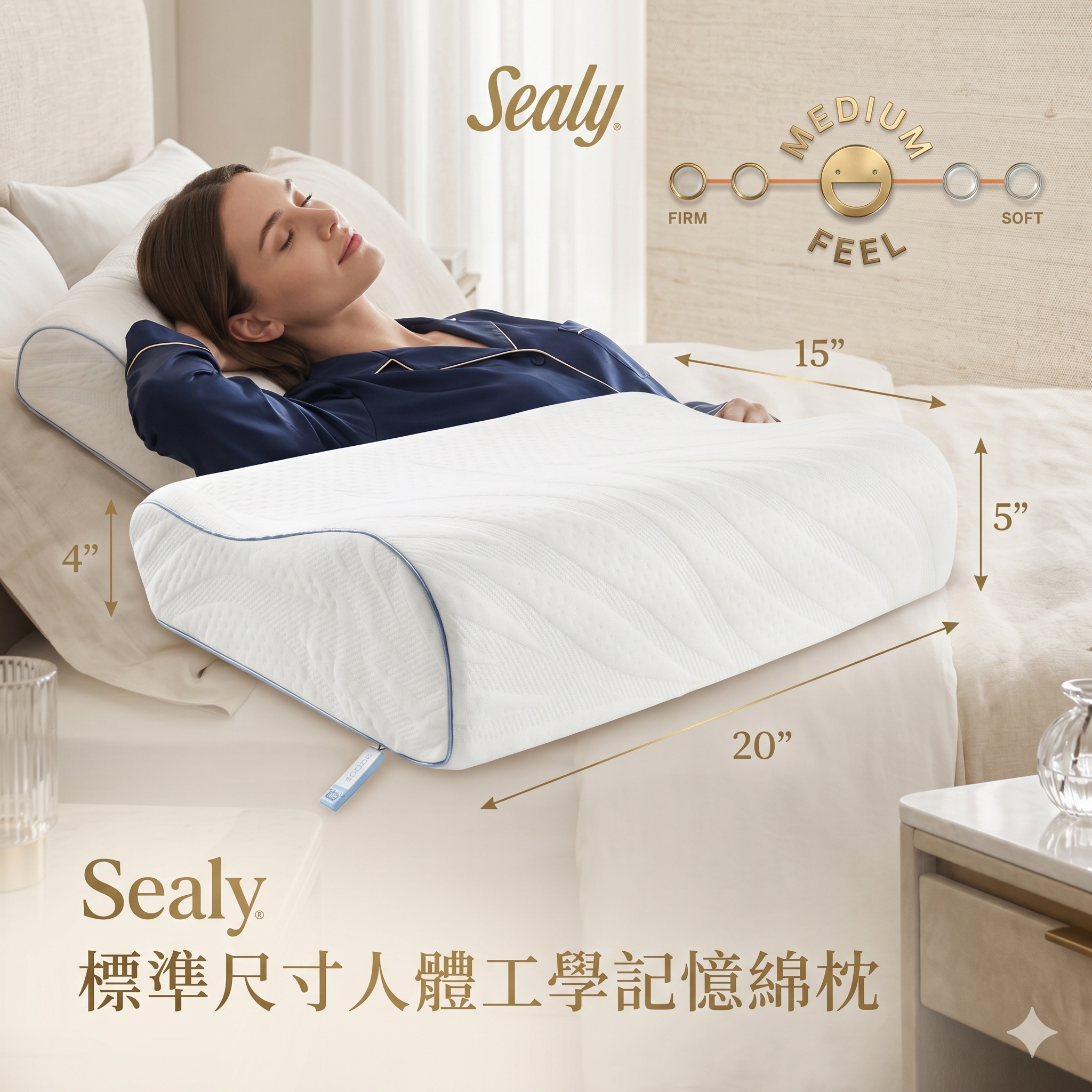 【預購】Sealy H050801 標準尺寸人體工學記憶綿枕
