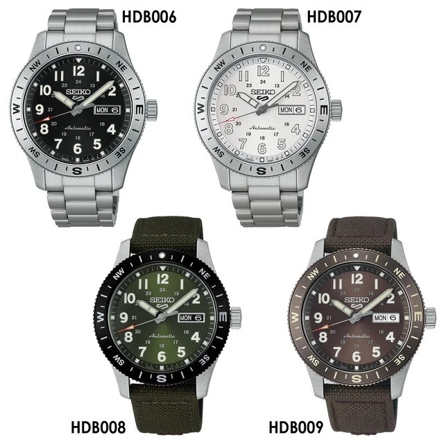 Seiko 精工 5 Sports Field series analog Automatic mechanical, Stainless Steel strap HDB006 HDB006J / HDB007 HDB007J , Nylon strap HDB008 HDB008J / HDB009 HDB009J , Field 系列模擬自動機械男士手錶 不鏽鋼錶帶 及 尼龍錶帶
