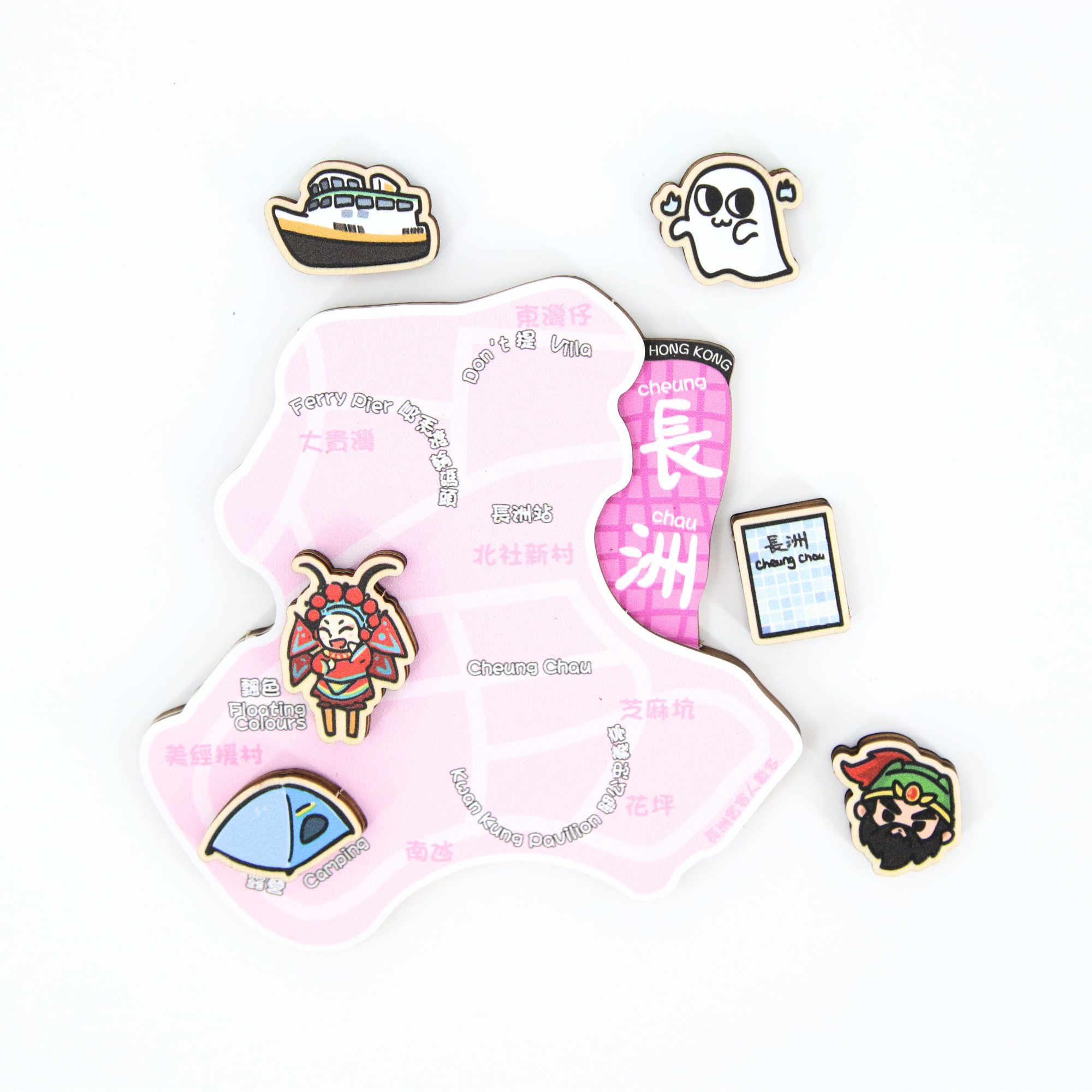 Mini Hong Kong Map Magnet - Cheung Chau (Pink)
