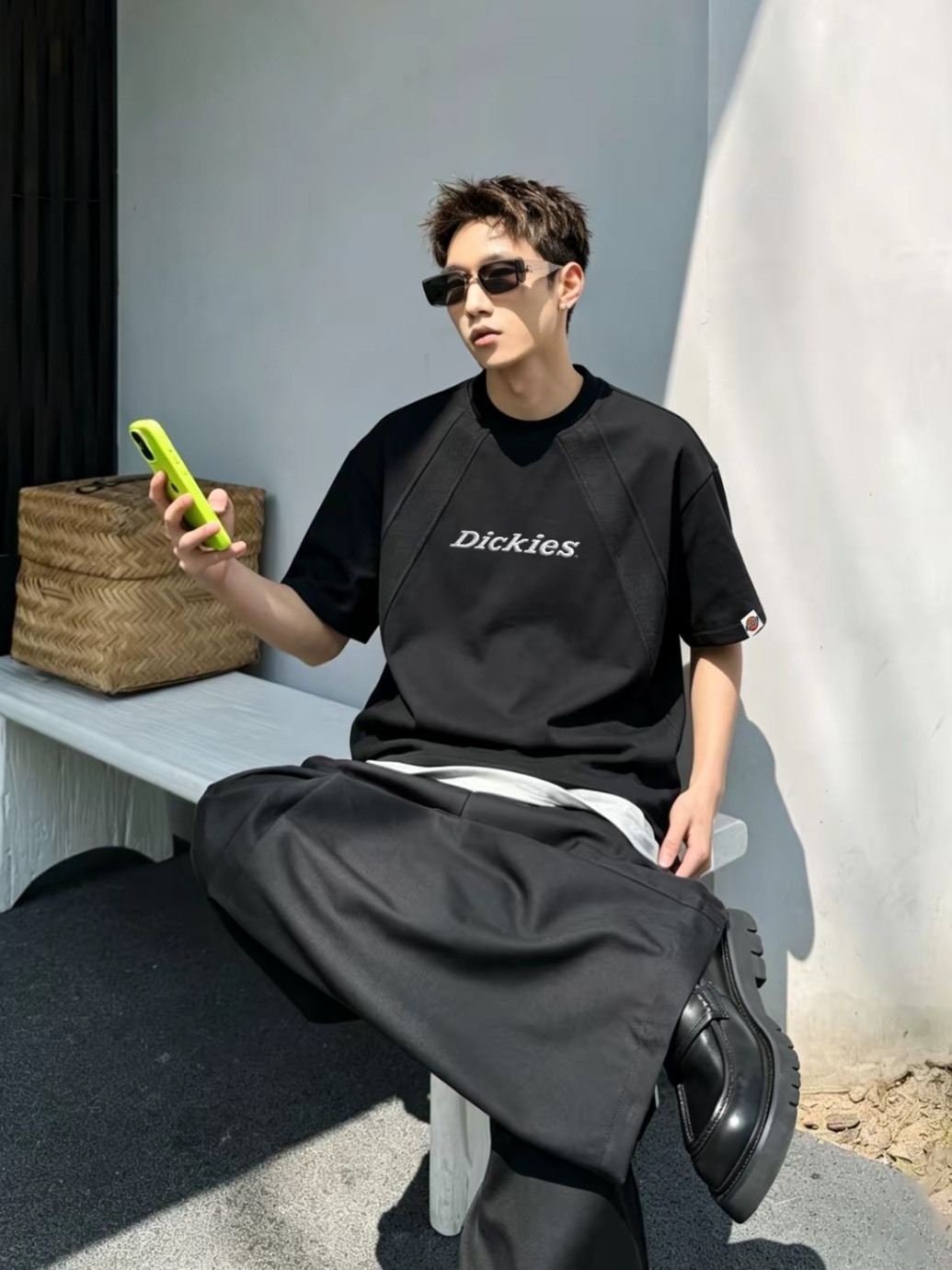 DICKIES 美式復古 拼接 刺繡 線條 短袖 男女同款