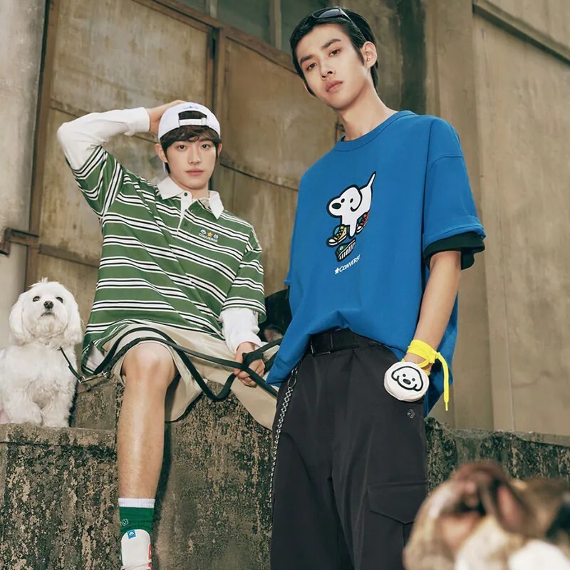 聯名款 CONVERSE X MATSUI SS POLO 綠色 松井龍哉 插畫 小狗 條紋 POLO衫 短T【UCK178-E49】CONMATSUI