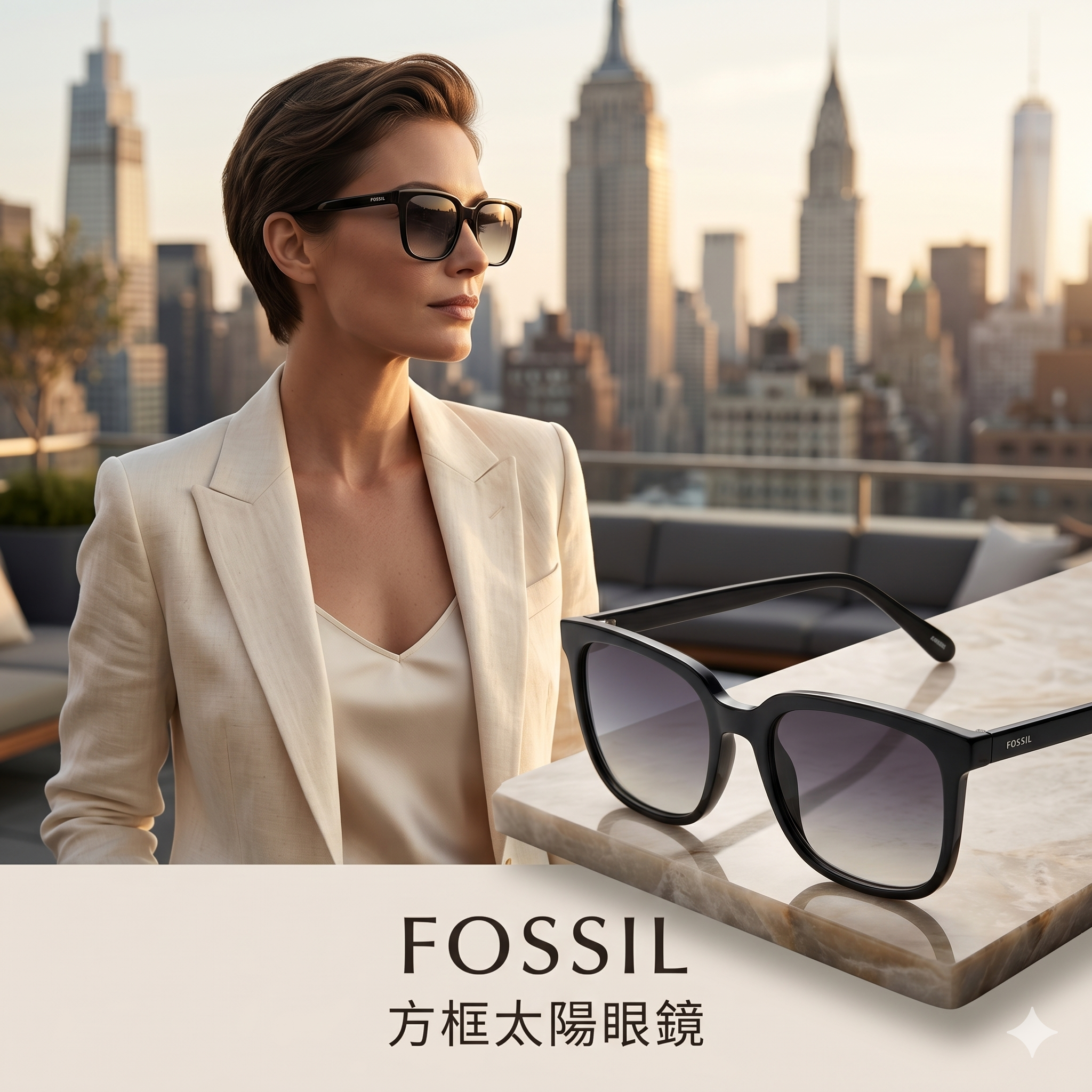 【預購】Fossil H050815 54mm 方框太陽眼鏡
