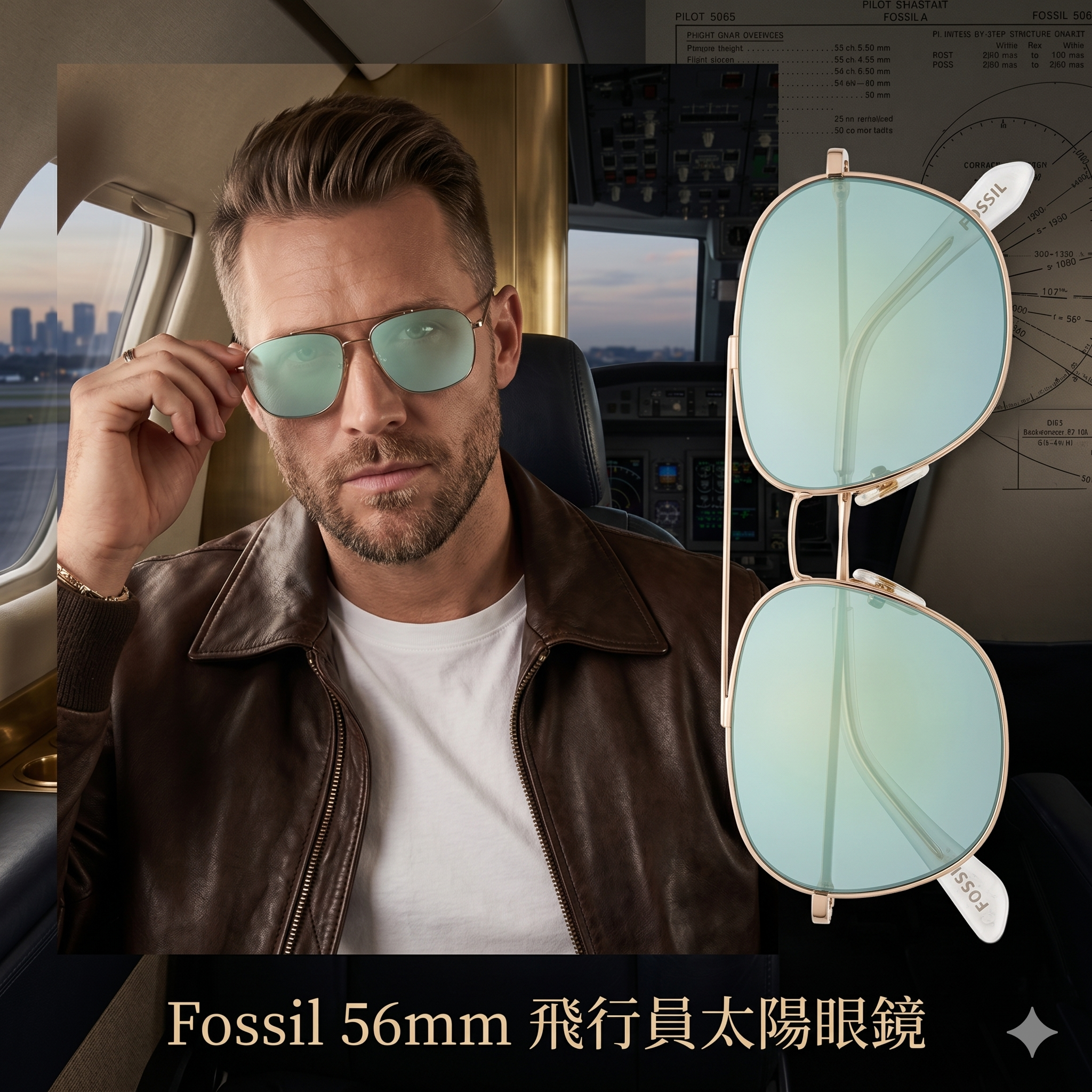 【預購】Fossil H050816 56mm 飛行員太陽眼鏡