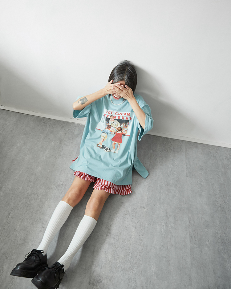 MKS-2913 條紋花邊短褲