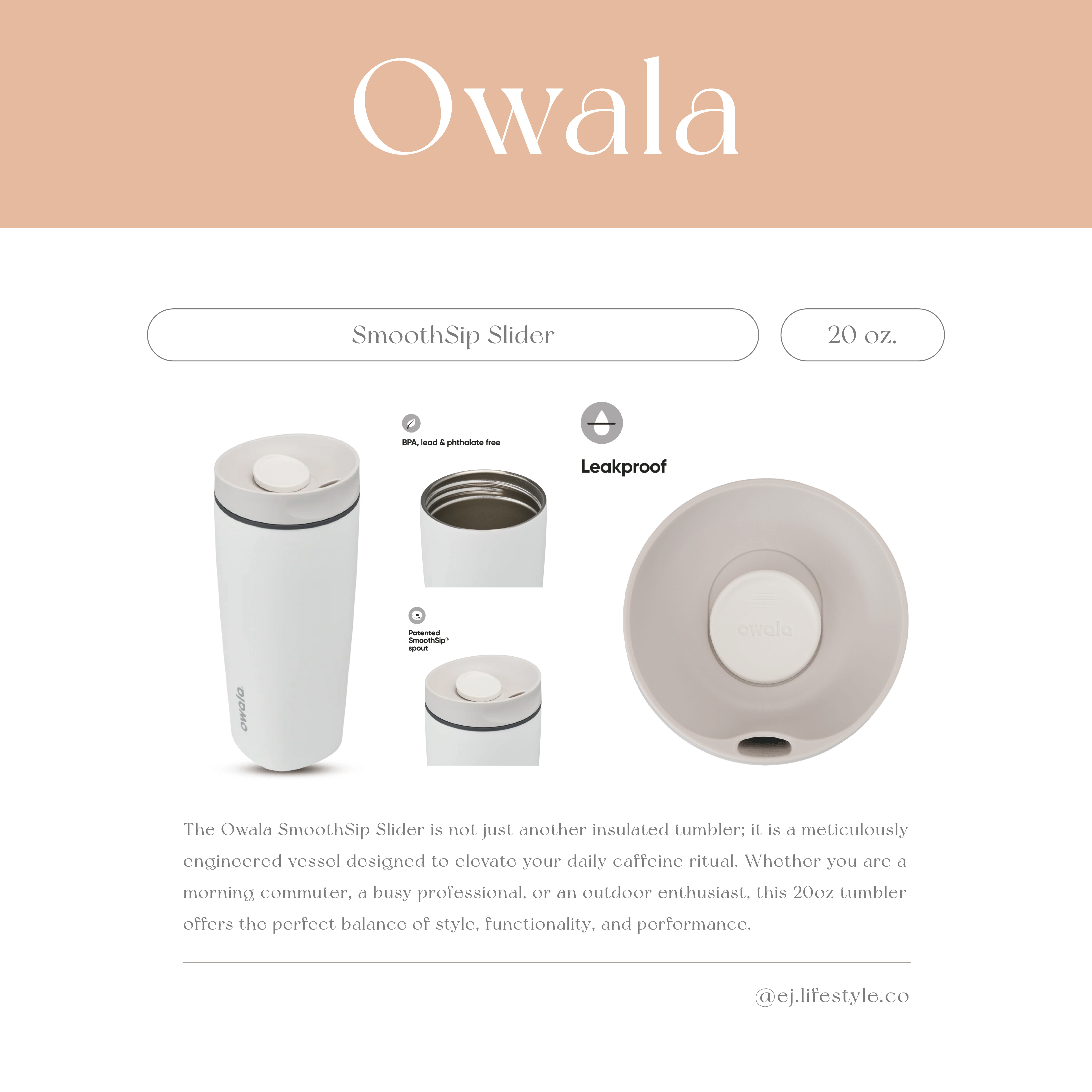 🇺🇸 OWALA SmoothSip® Slider 撞色 不鏽鋼咖啡杯 飲口推蓋 20oz 600ml / 預購