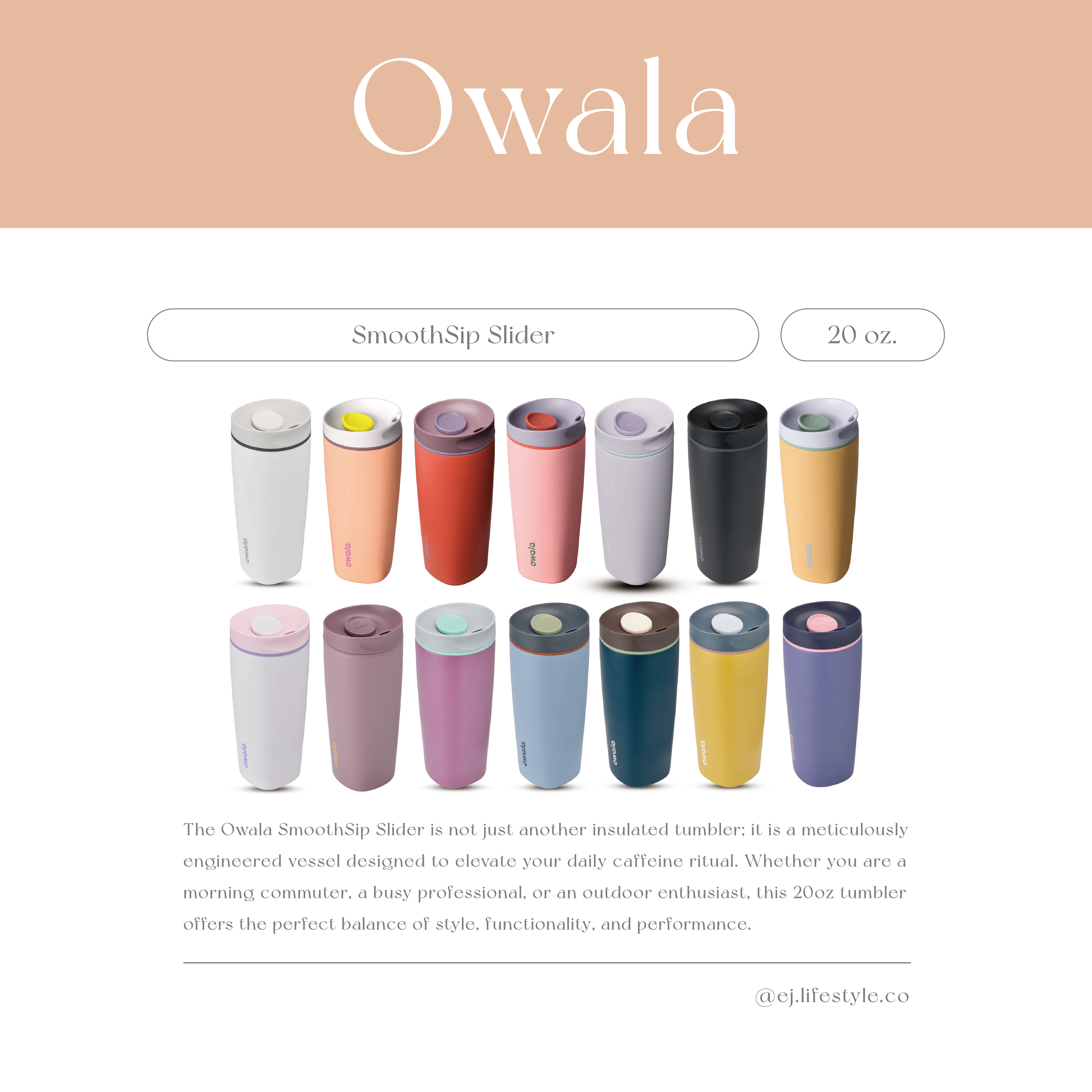 🇺🇸 OWALA SmoothSip® Slider 撞色 不鏽鋼咖啡杯 飲口推蓋 20oz 600ml / 預購
