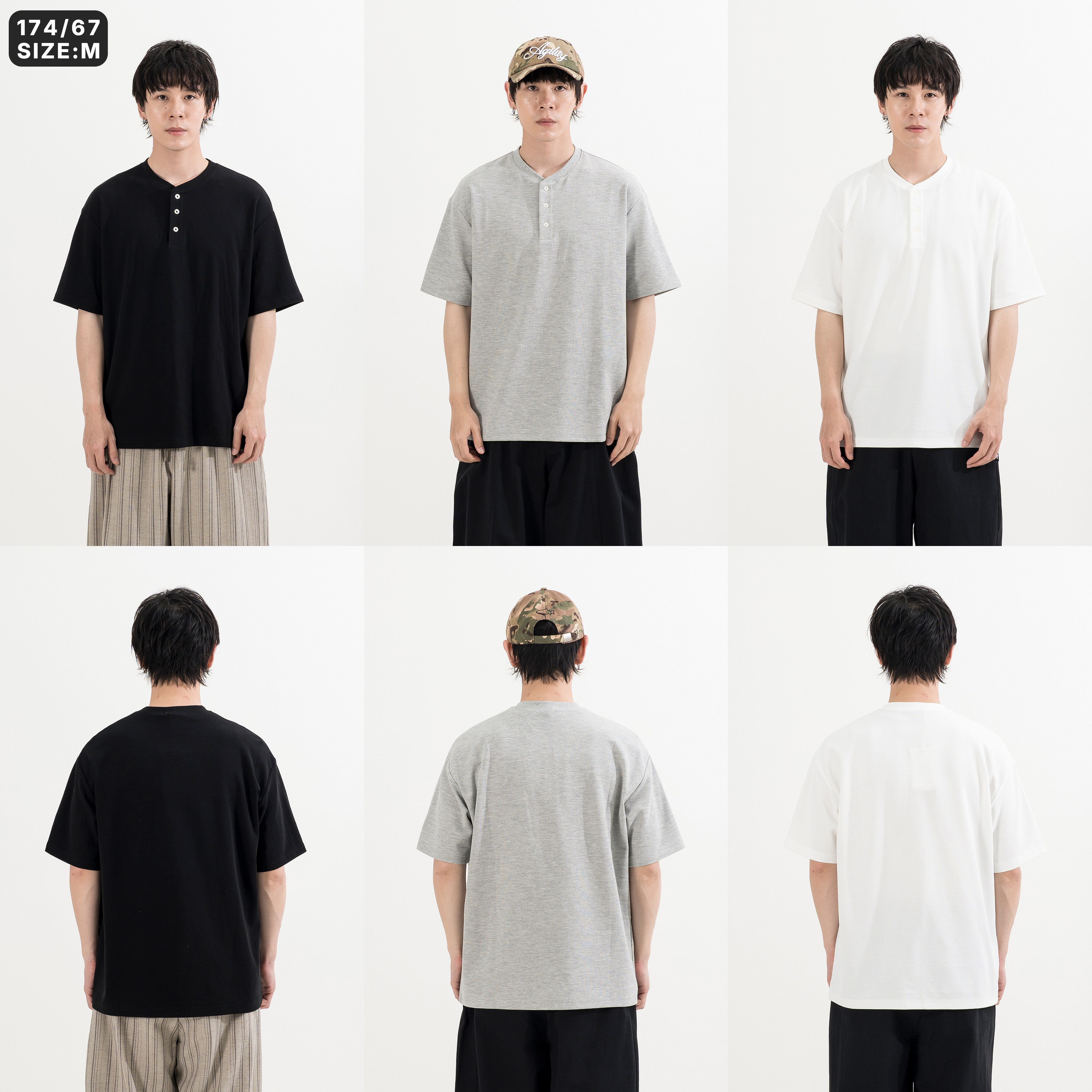 Waffle Texture Henley Collar Tee 華夫格 亨利領 短袖Tee [B-2601]