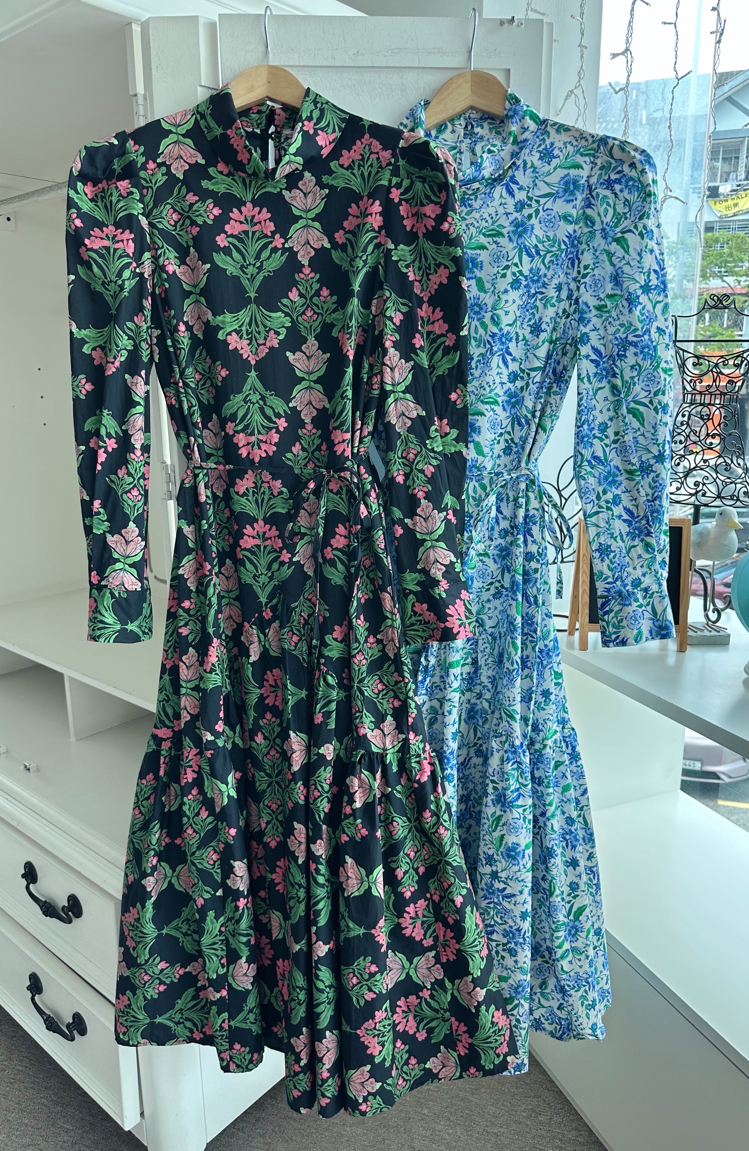 LONG SLEEVE HIGH NECK FLORAL LONG DRESS