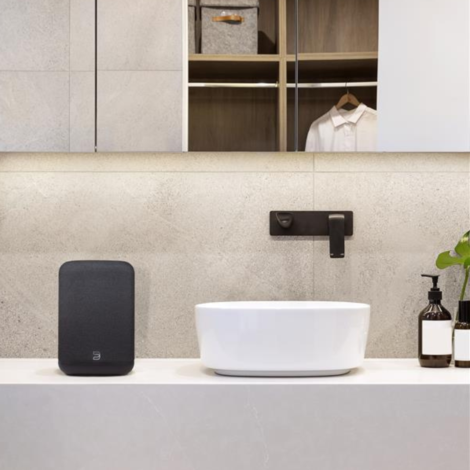 Bluesound PULSE FLEX Wireless All-In-One Music Streaming Speaker black in bathroom