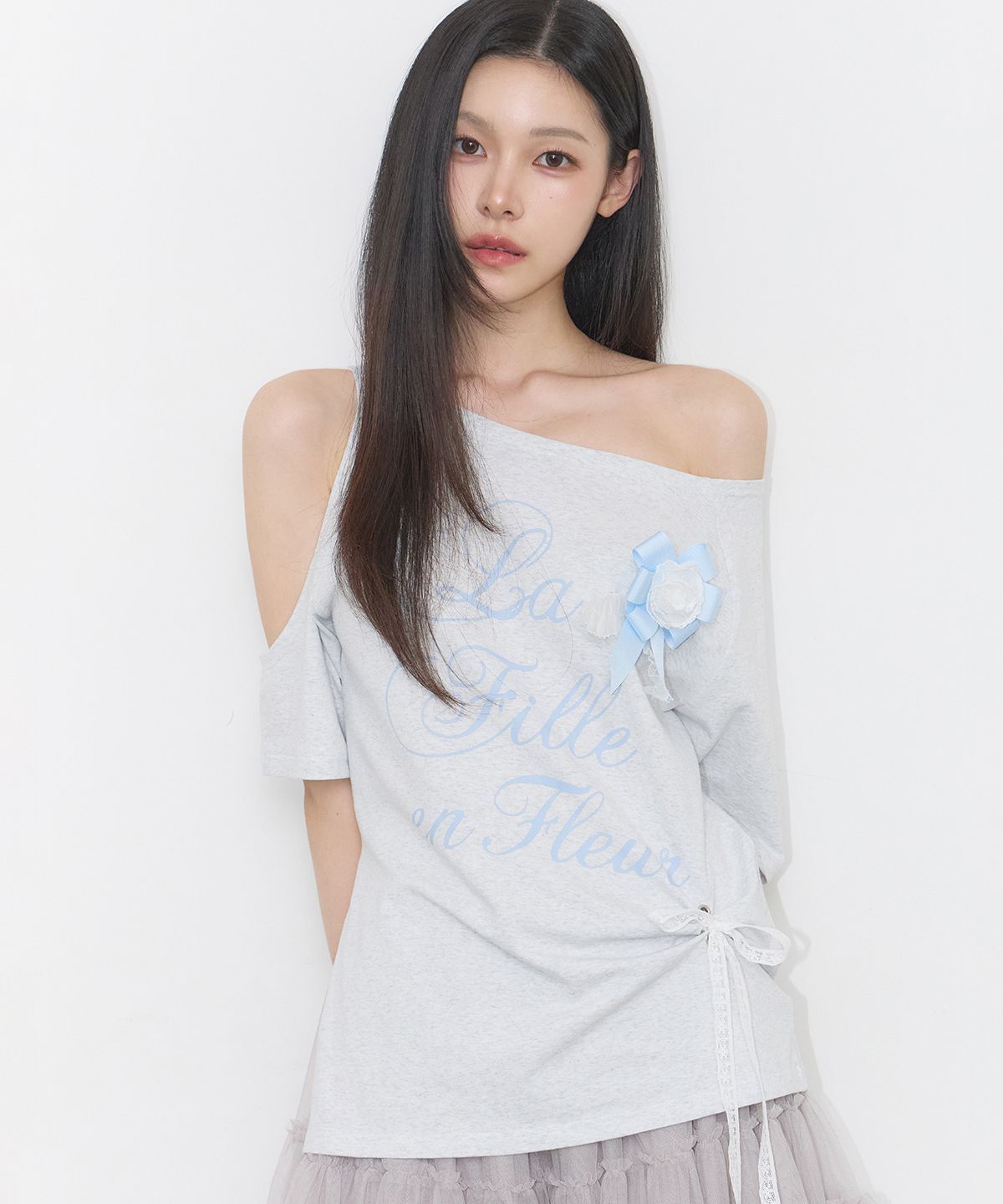 ILLIGO 鏤空玫瑰花結T恤 混色灰 26SMTOP24WML