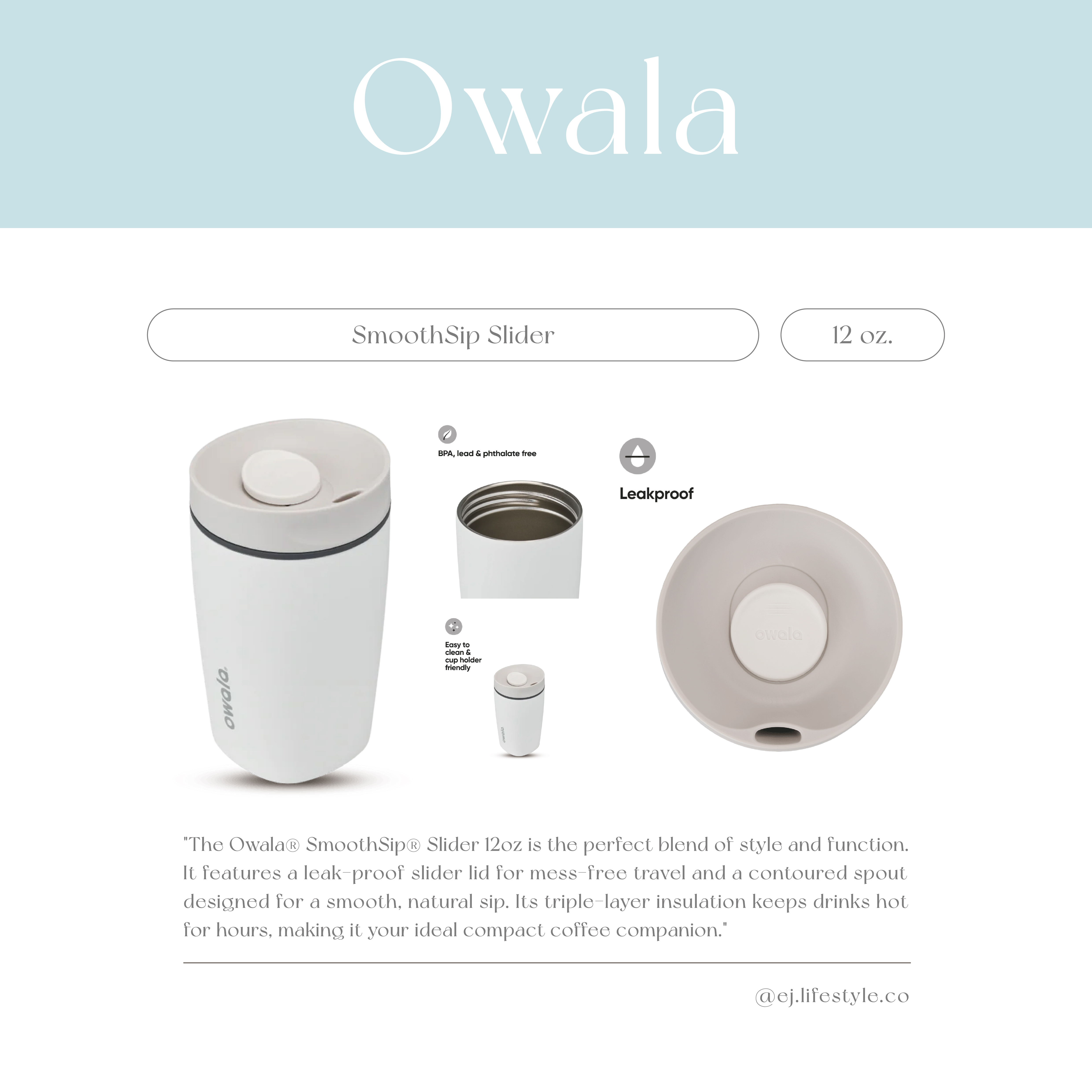 🇺🇸 OWALA SmoothSip® Slider 撞色 不鏽鋼咖啡杯 飲口推蓋 12oz 355ml / 預購