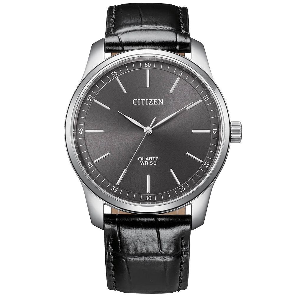 【CITIZEN 星辰】簡約百搭  銀灰 真皮錶帶 手錶 BH5001-05H