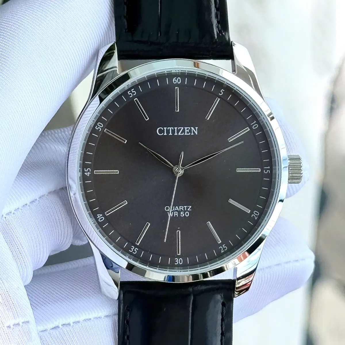 【CITIZEN 星辰】簡約百搭  銀灰 真皮錶帶 手錶 BH5001-05H