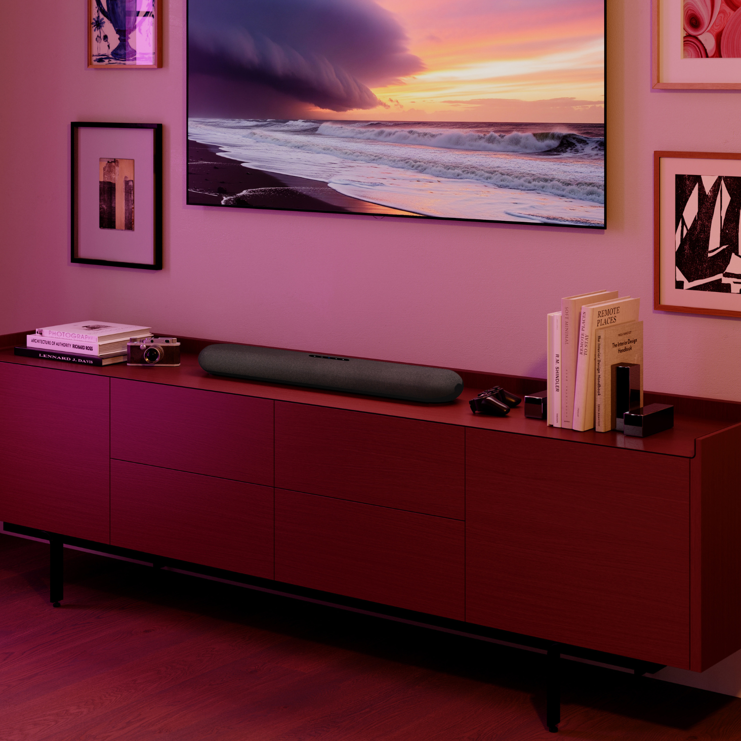 Bluesound PULSE CINEMA MINI Soundbar Black on cabinet