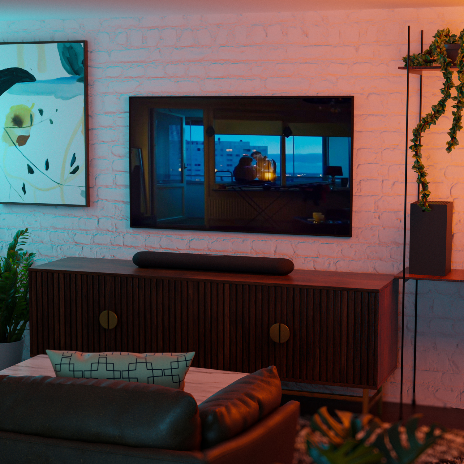 Bluesound PULSE CINEMA MINI Soundbar Black on cabinet