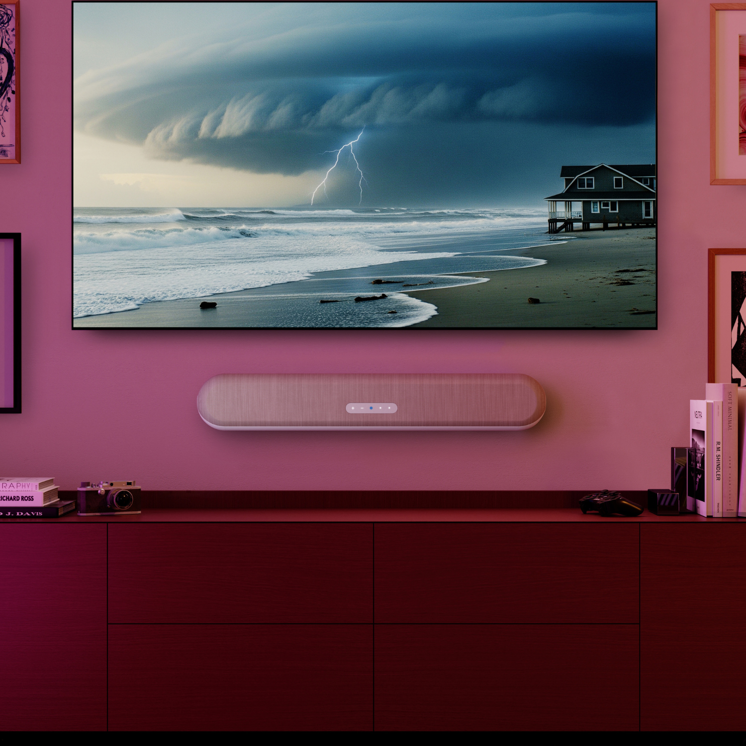 Bluesound PULSE CINEMA MINI Soundbar Tan on wall