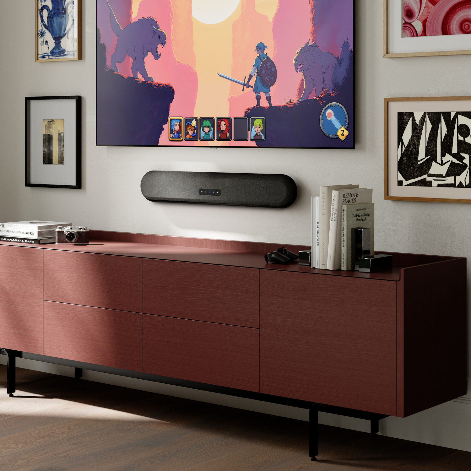 Bluesound PULSE CINEMA MINI Soundbar Black with TV on Wal