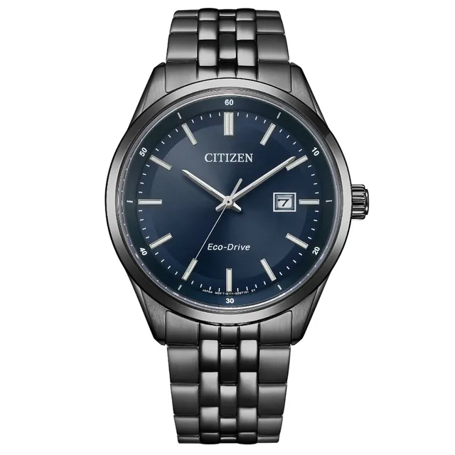 【CITIZEN 星辰】簡約 黑藍  超強夜光 光動能 不鏽鋼 手錶 BM7567-50L