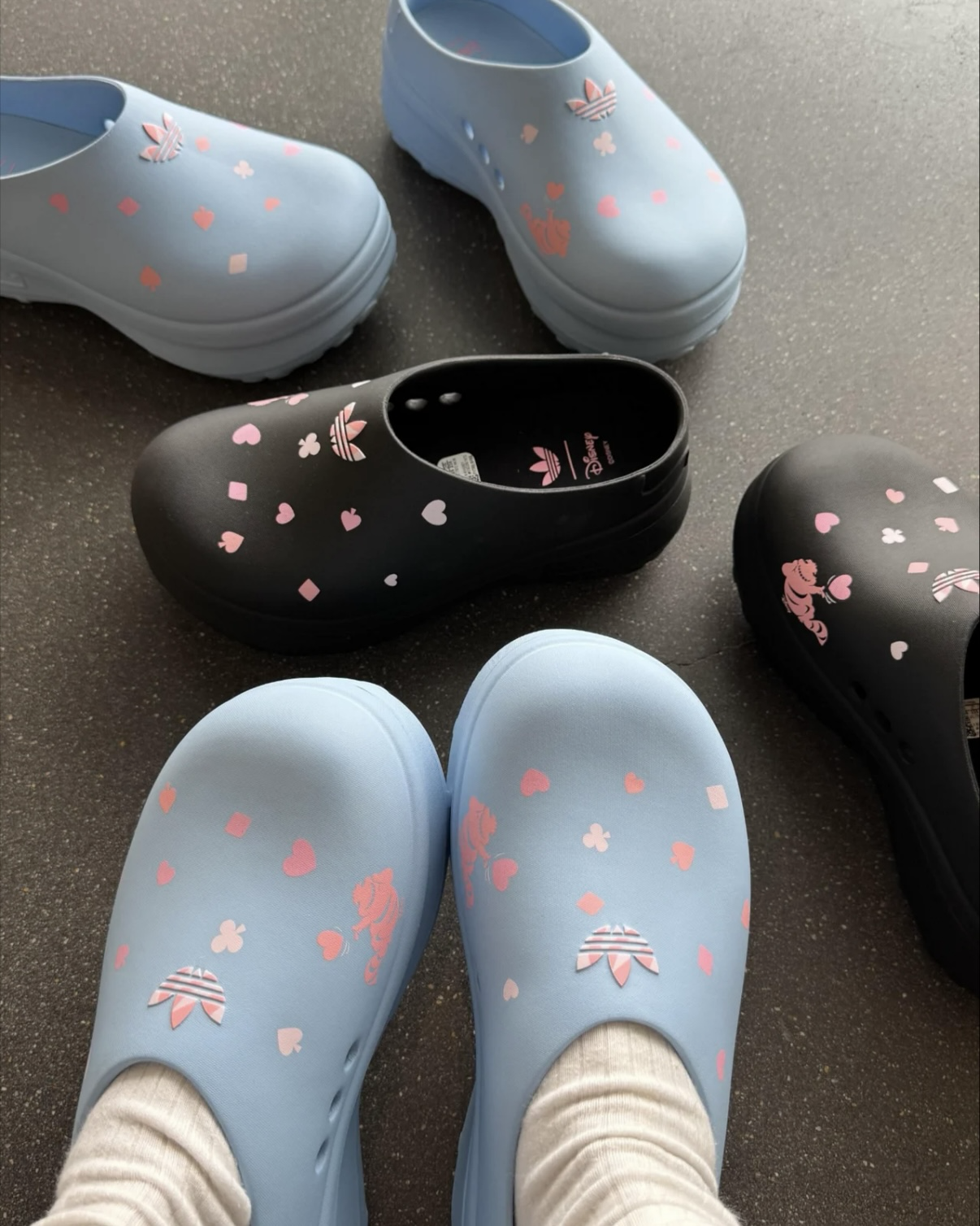 ADIDAS x DISNEY 迪士尼 ADIFOM STAN MULE 愛麗絲的夢遊仙境 柴郡貓 廚師鞋 穆勒鞋 懶人鞋 拖鞋 黑色 寶寶藍