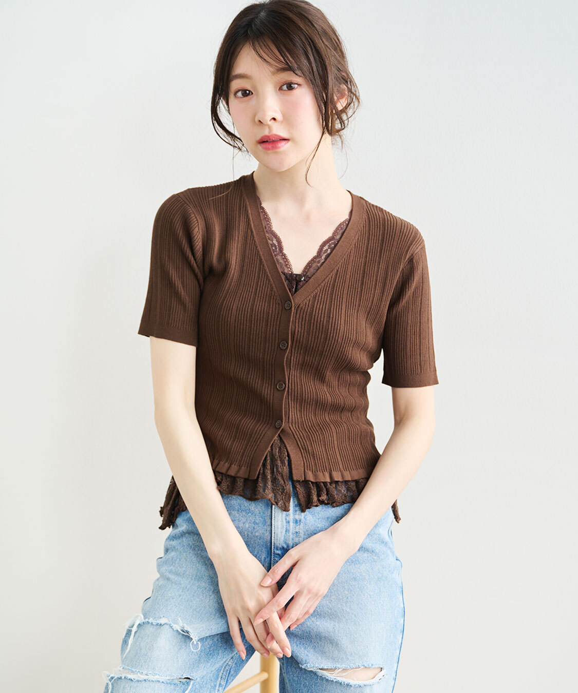 [預購] COCO DEAL 蕾絲拼接針織上衣