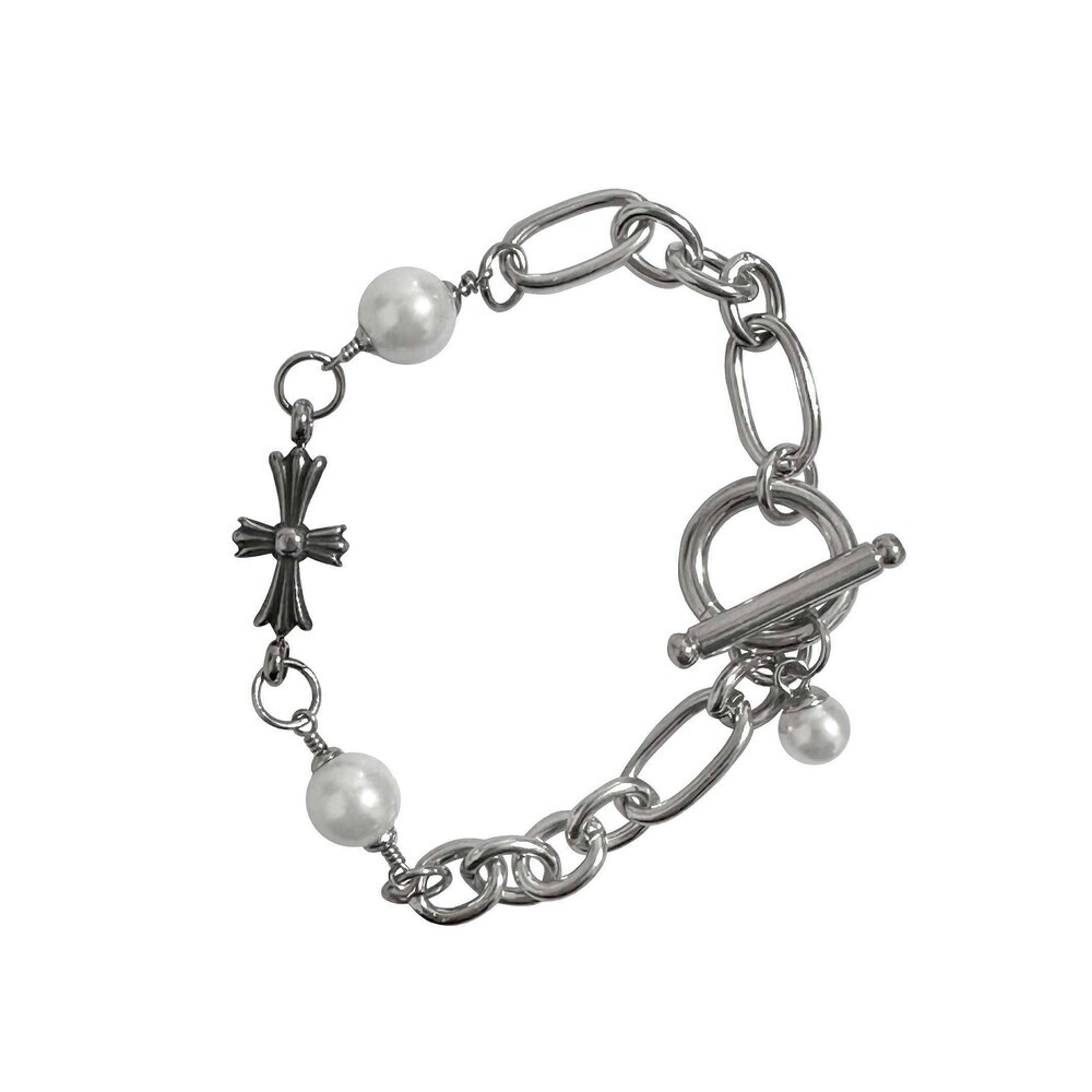 OFUSE PEARL DROP BRACELET(CROSS)