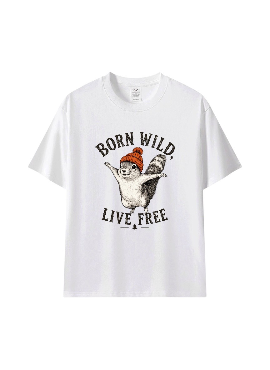 美式復古松鼠印花系列｜Born Wild Live Free 動物棉T