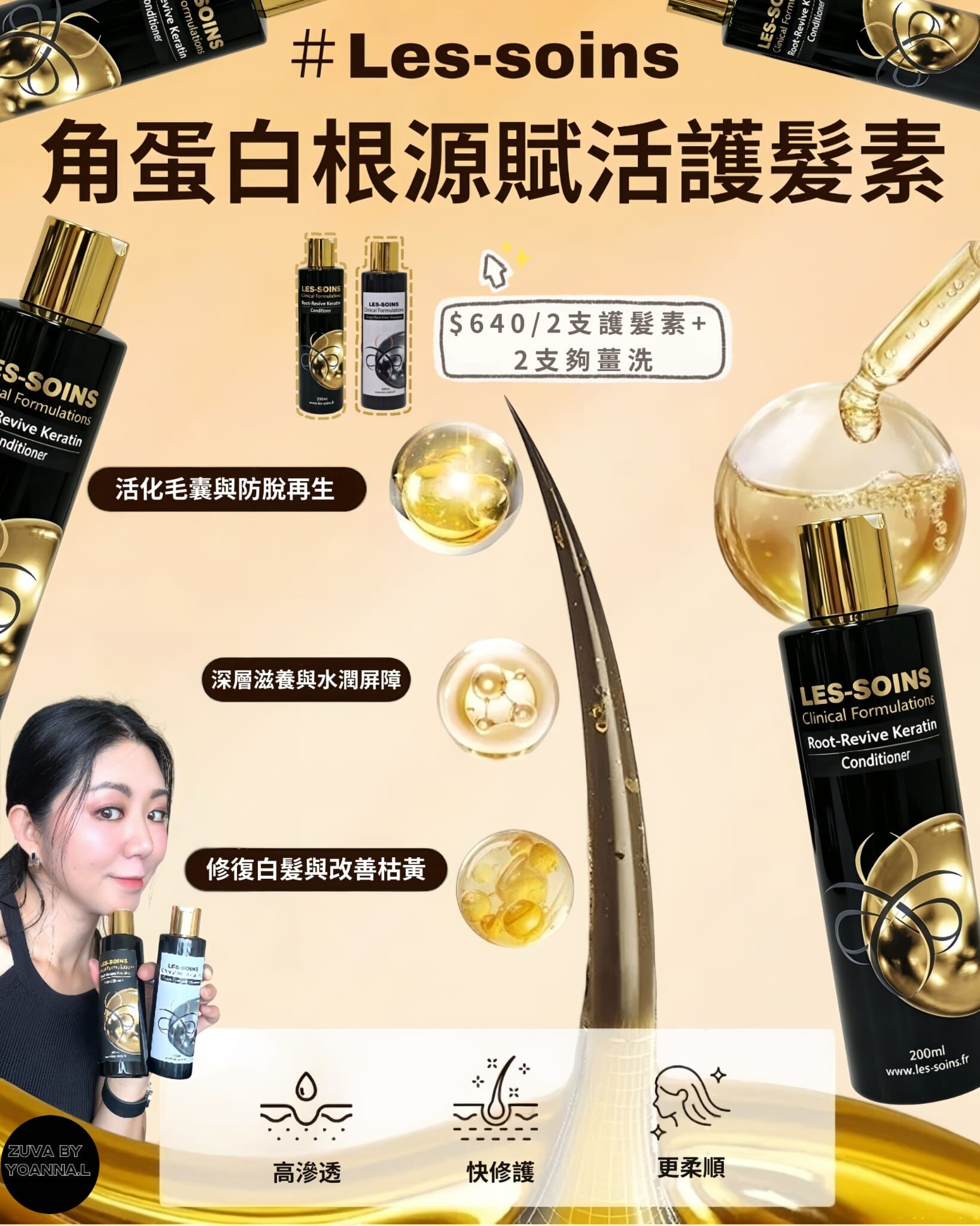 （蛋白重組護髮素）Les Soins  角蛋白根源賦活護髮素/夠薑洗200ml T219  Root-Revive Keratin Conditioner