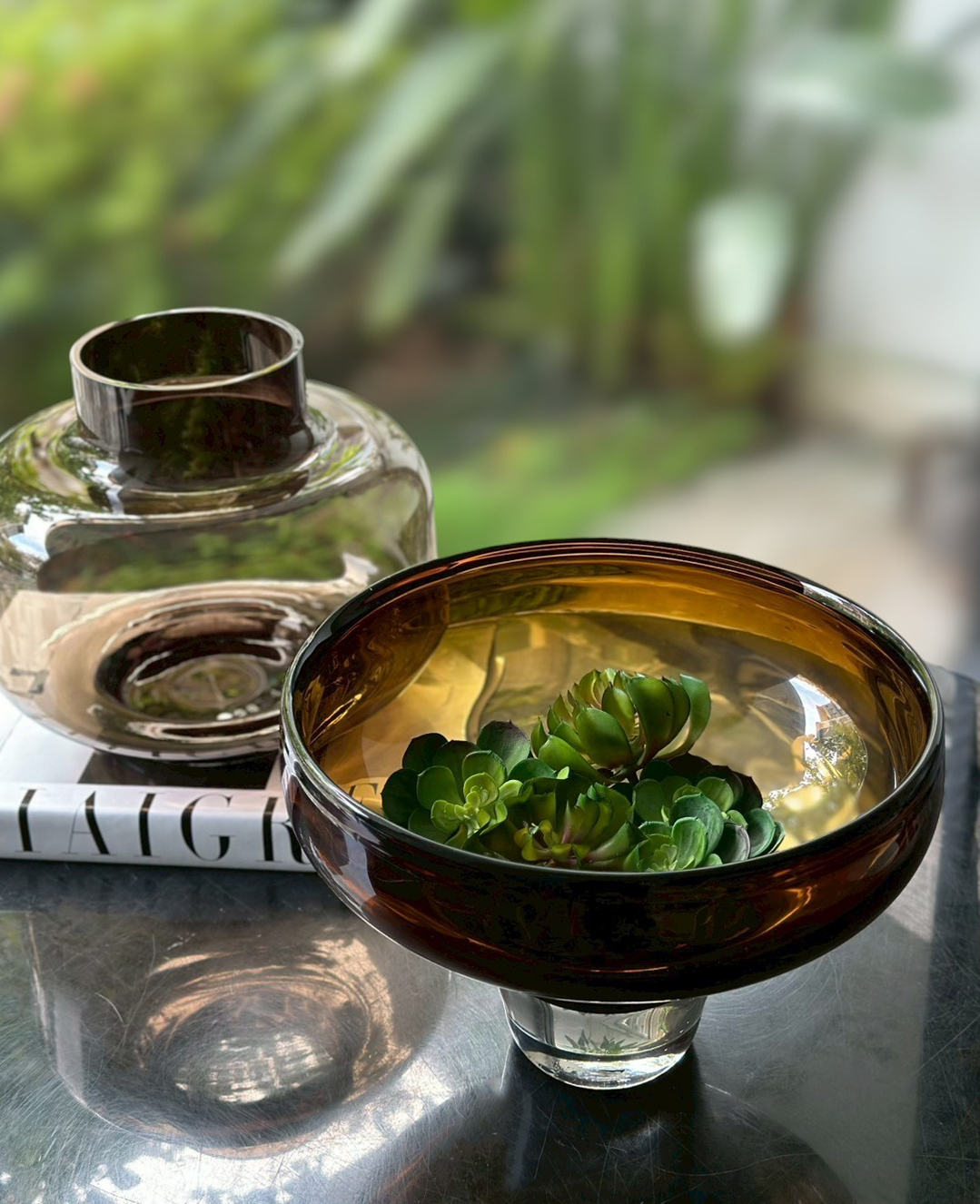 煙珀晶透玻碗/花器
