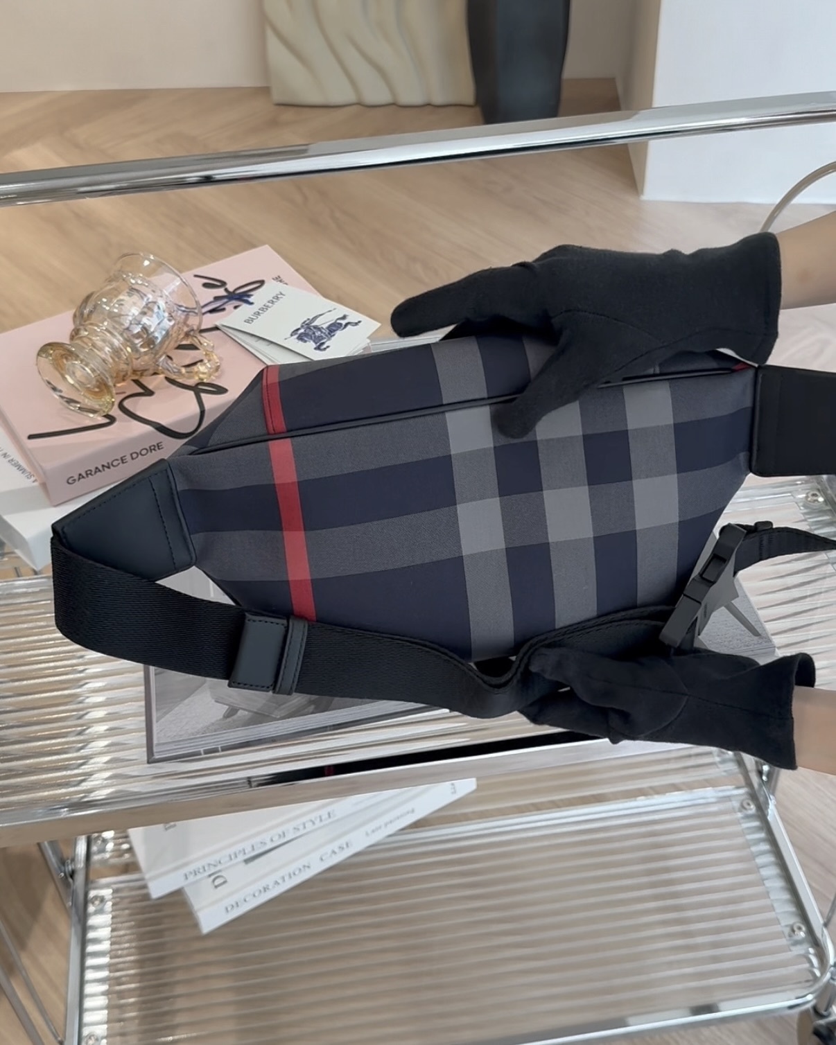 BURBERRY｜SONNY 經典格紋腰包 藍色