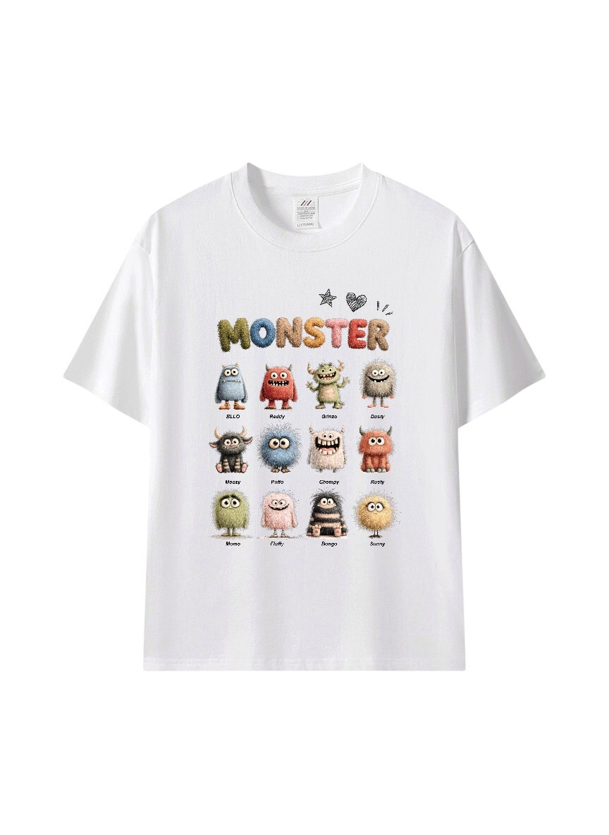 韓系怪獸家族印花T恤｜Monster 可愛插畫短袖上衣。