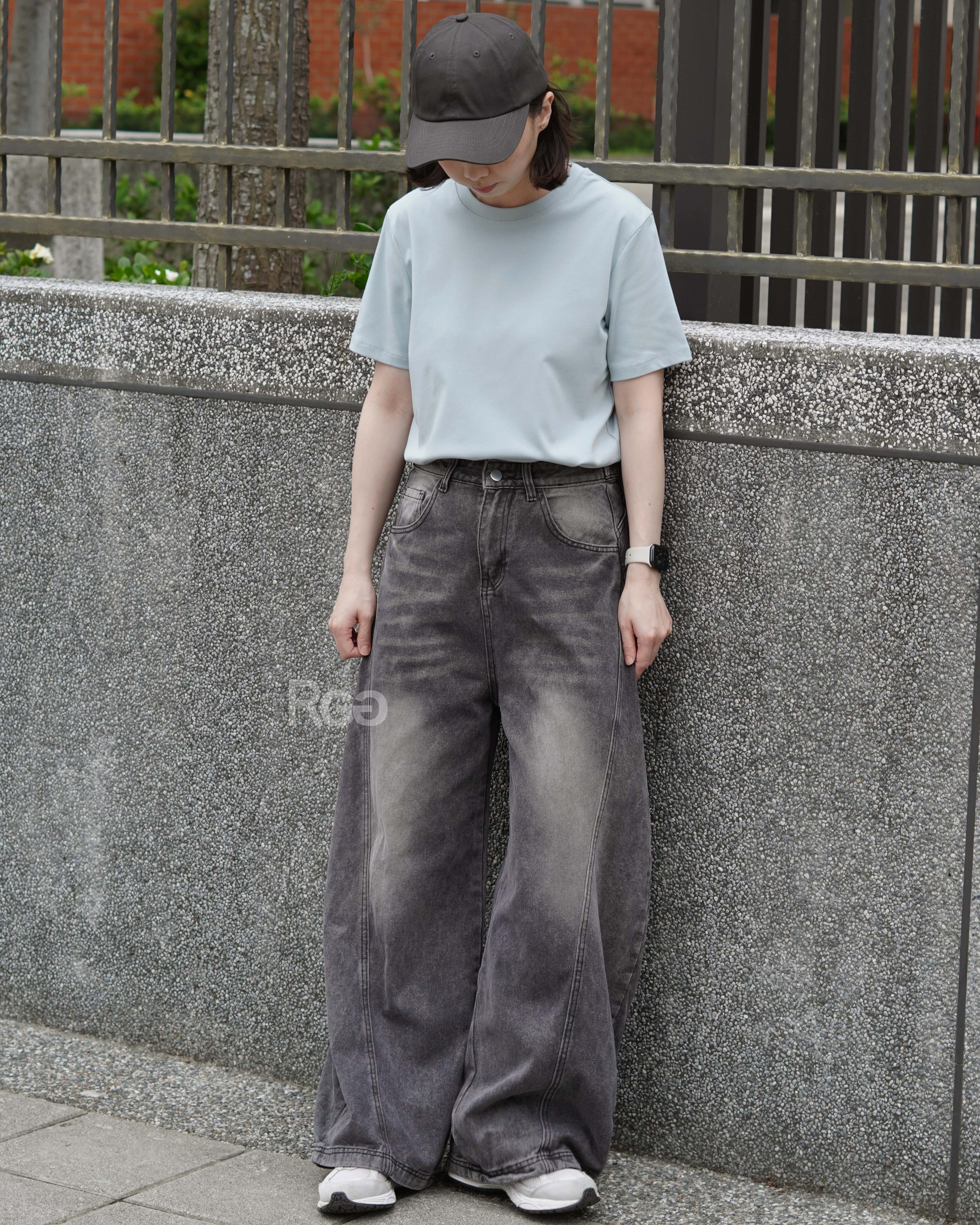 #66001 韓國後排釦水洗彎刀褲