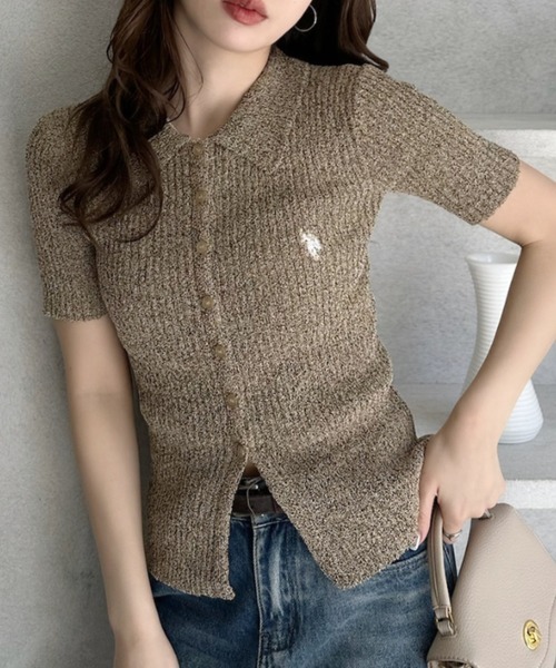 日本🇯🇵連線 U.S. POLO ASSN. x Ada. 刺繡混紡翻領短袖針織衫 刺繡 短袖 簡約 針織衫 休閒 3色(任買兩件711免運)/預購