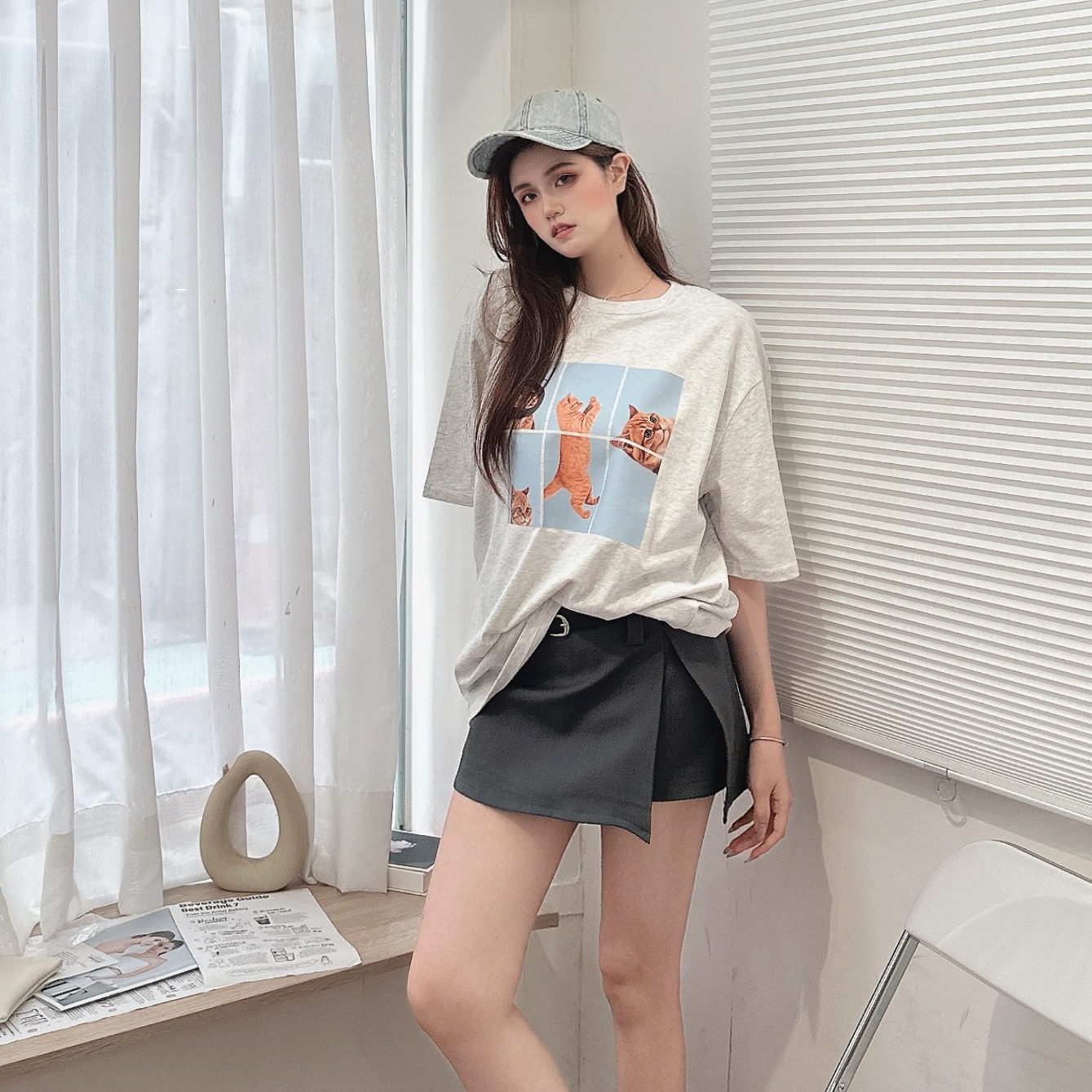 可愛橘貓圓領TEE