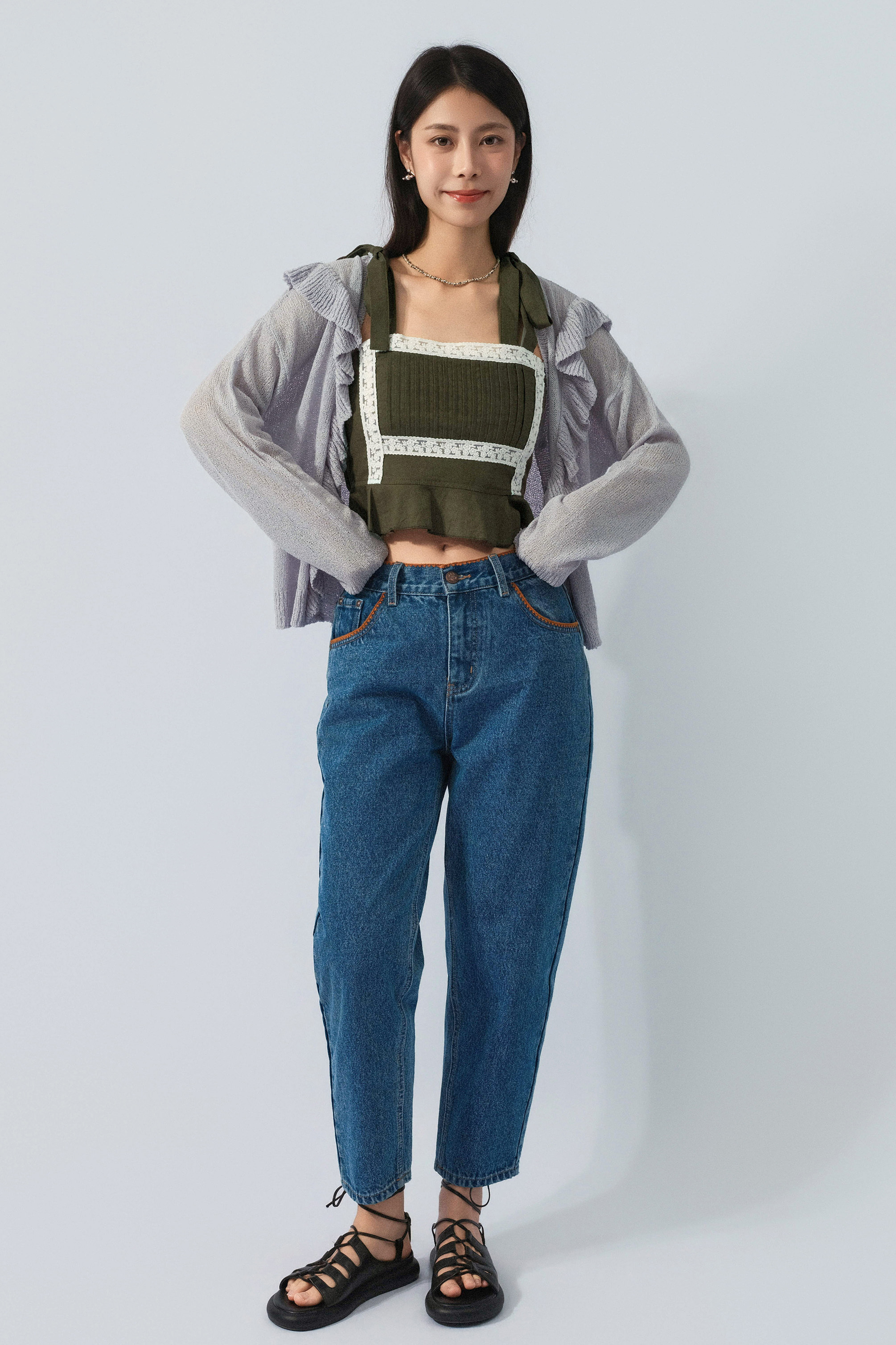 裝飾荷葉邊乾爽針織cardigan（預購產品）