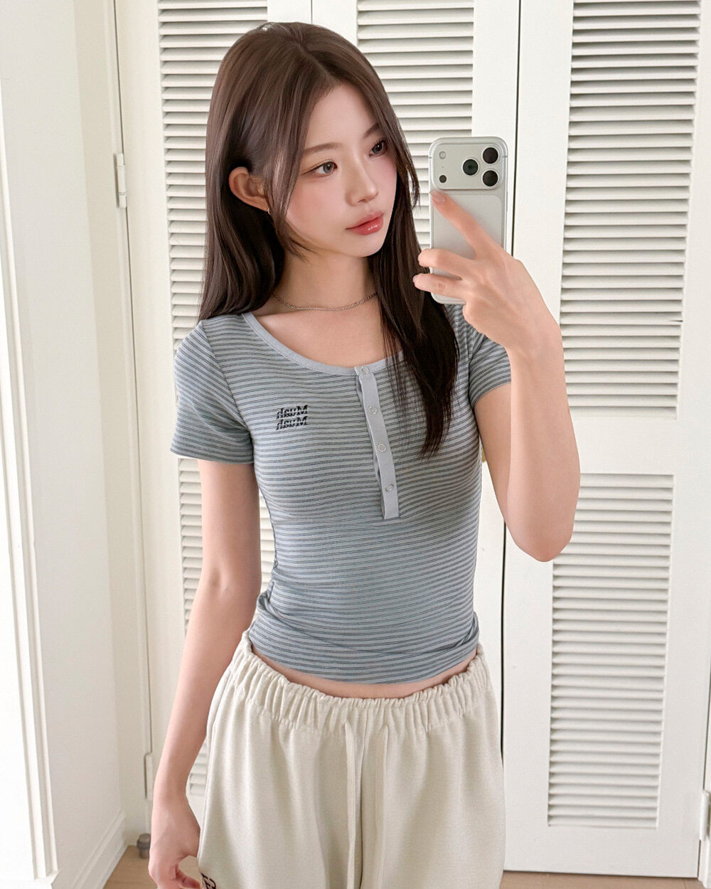 #預購 🇰🇷26春夏新款 MUAHMUAH 亨利領雙條紋短袖上衣 MUT26024